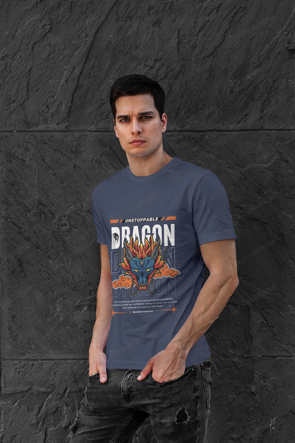 VEnhance Mens T-Shirt Unstoppable Dragon Graphic T-Shirt, Black Cotton, Streetwear Design Round Neck