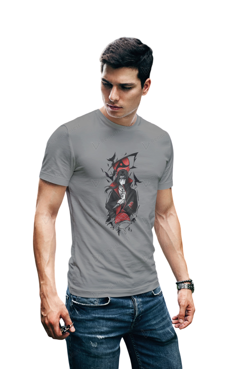 VEnhance T-Shirt Anime Character Graphic, White Cotton, Crow Design, Short Sleeve