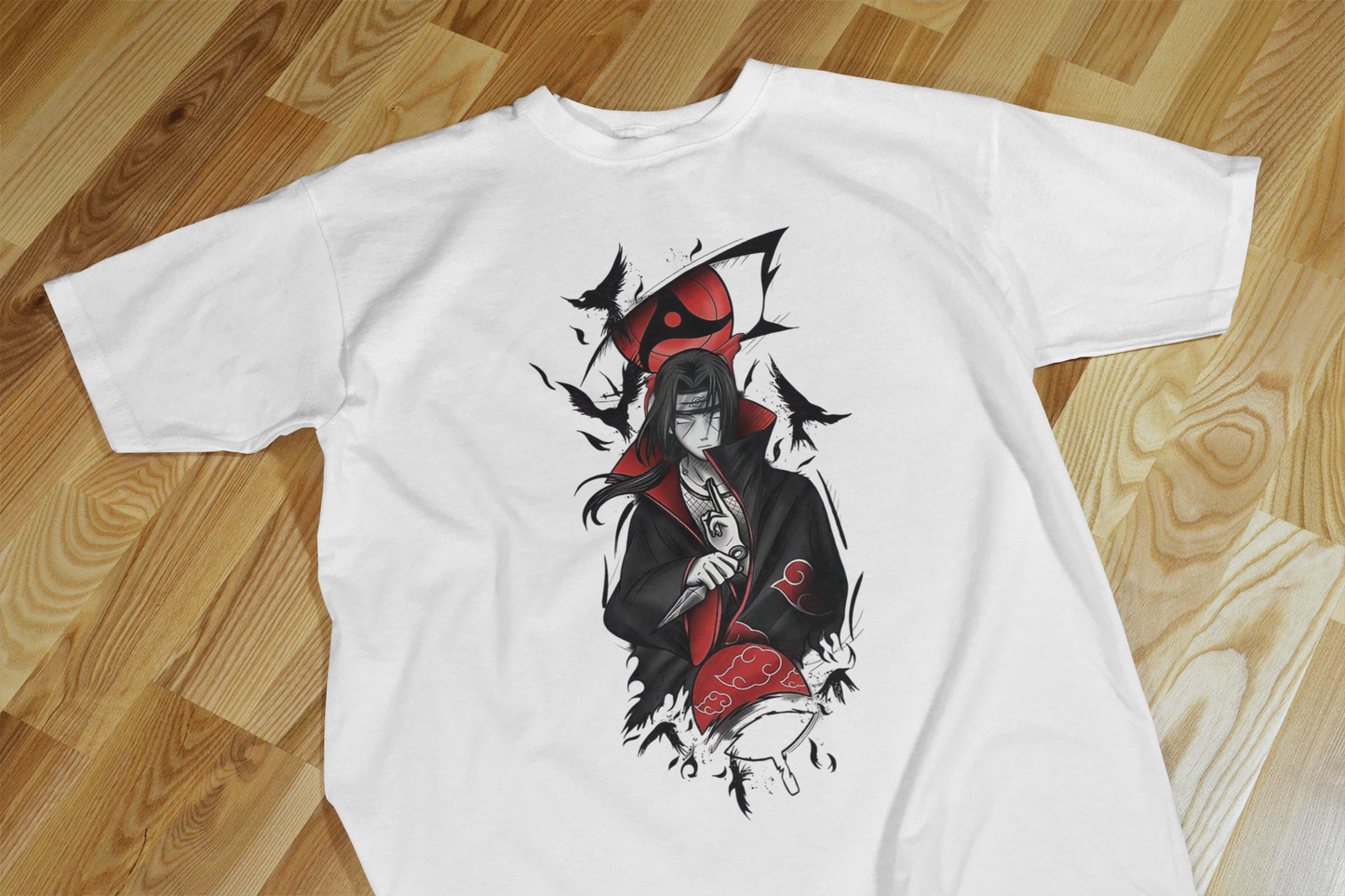 VEnhance T-Shirt Anime Character Graphic, White Cotton, Crow Design, Short Sleeve