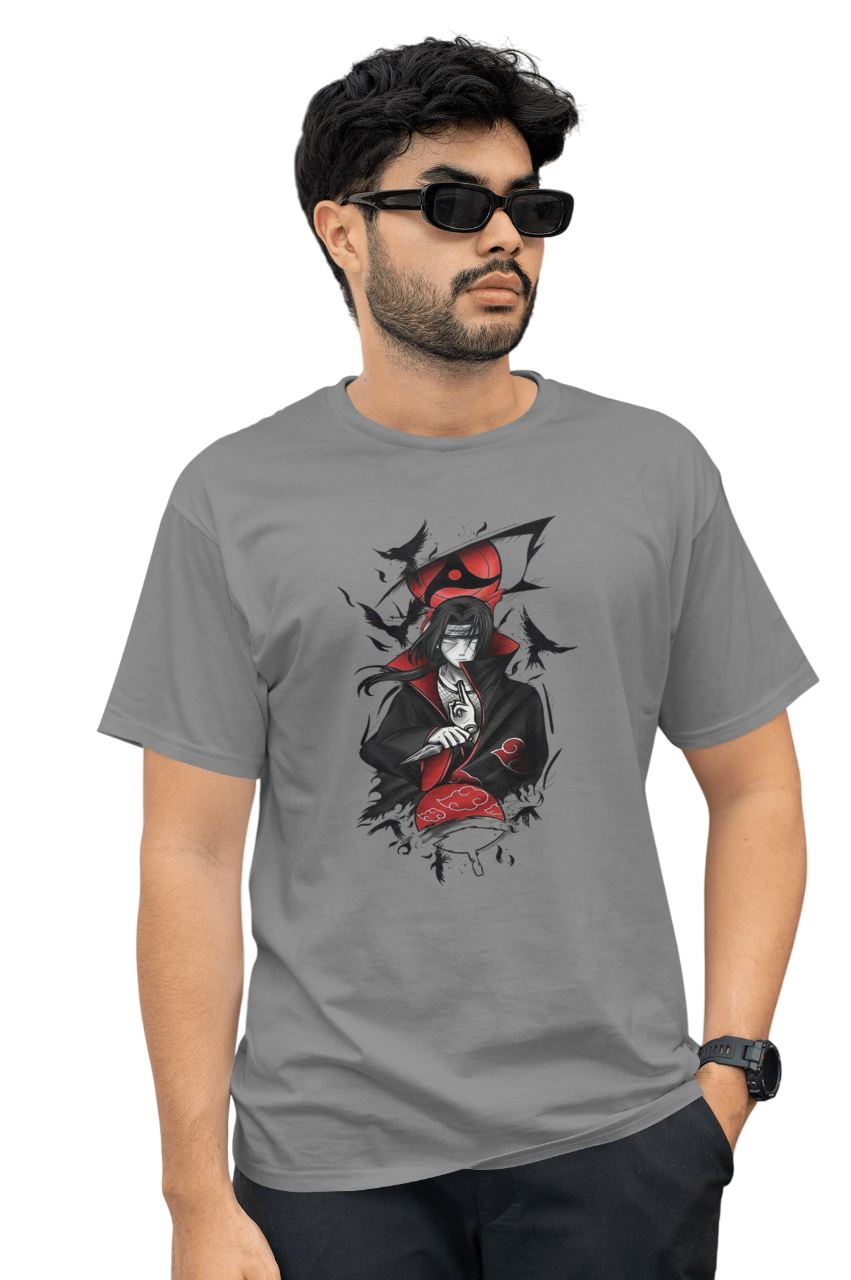 VEnhance T-Shirt Anime Character Graphic, White Cotton, Crow Design, Short Sleeve