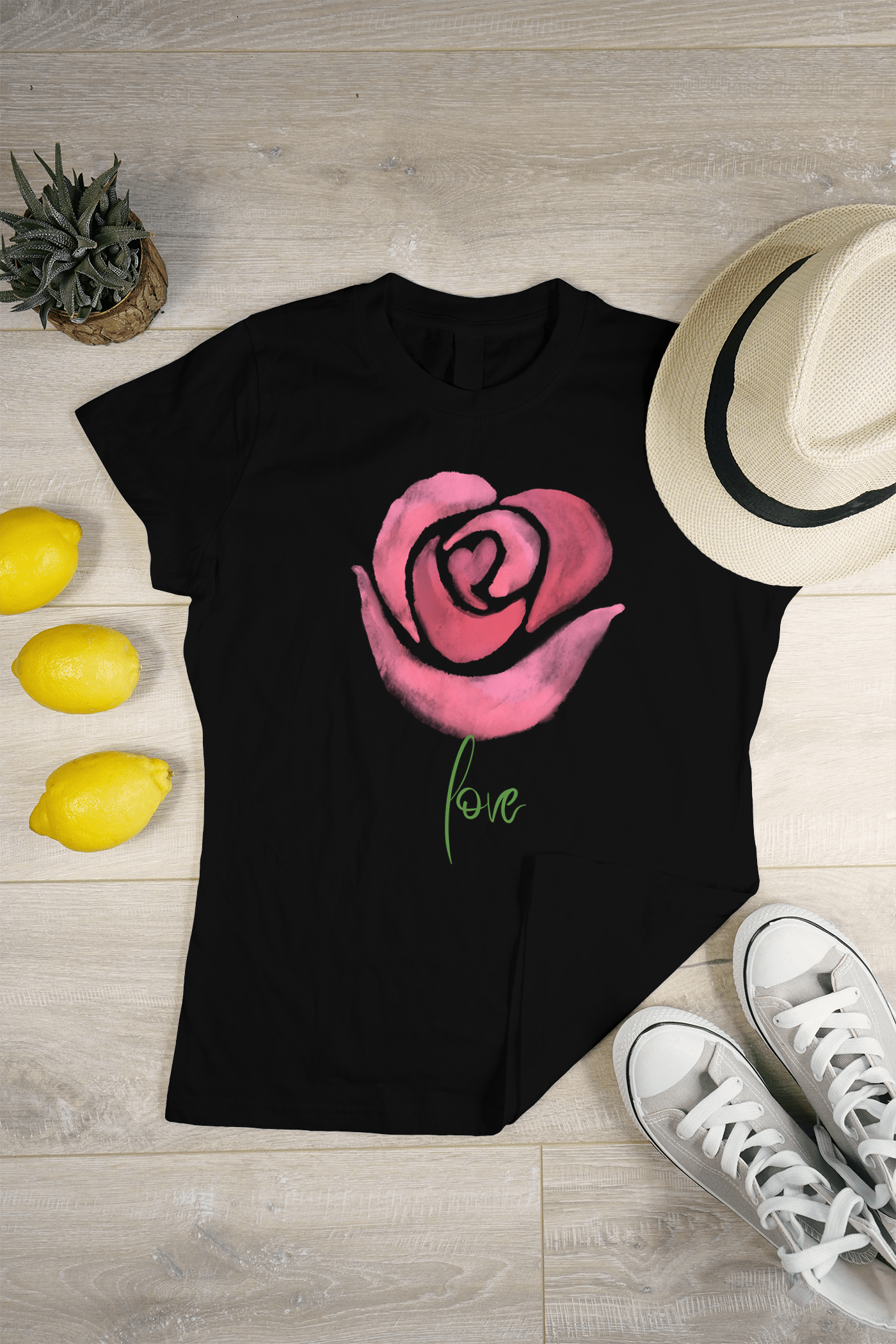 VEnhance Women's Watercolour Rose Print T-Shirt