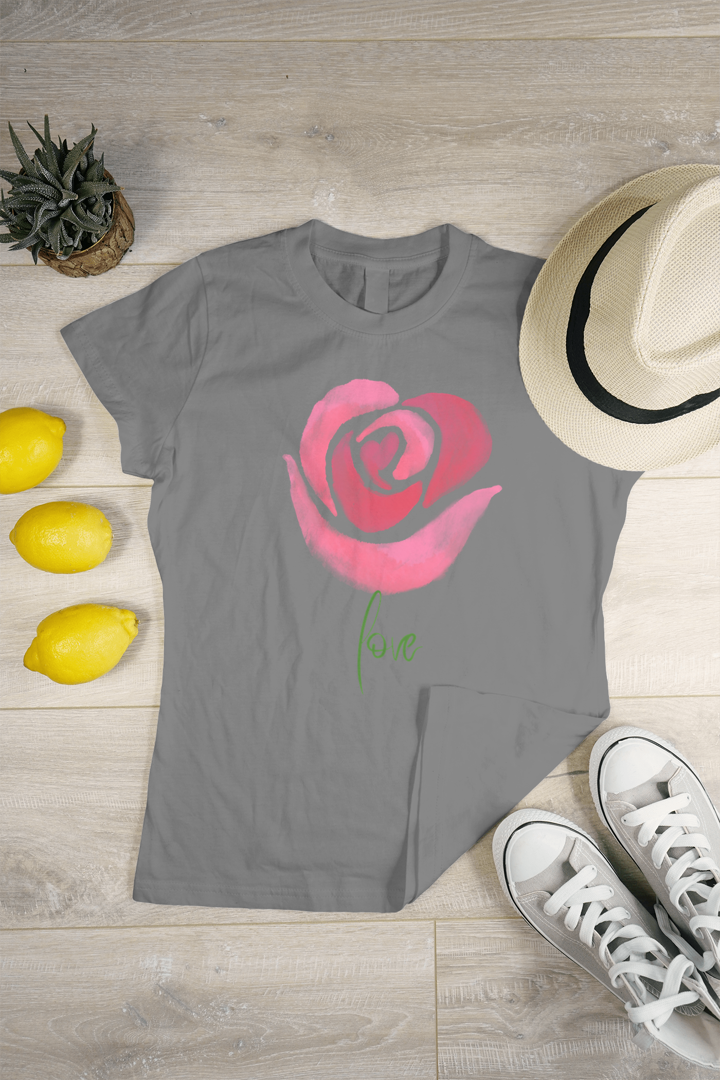 VEnhance Women's Watercolour Rose Print T-Shirt