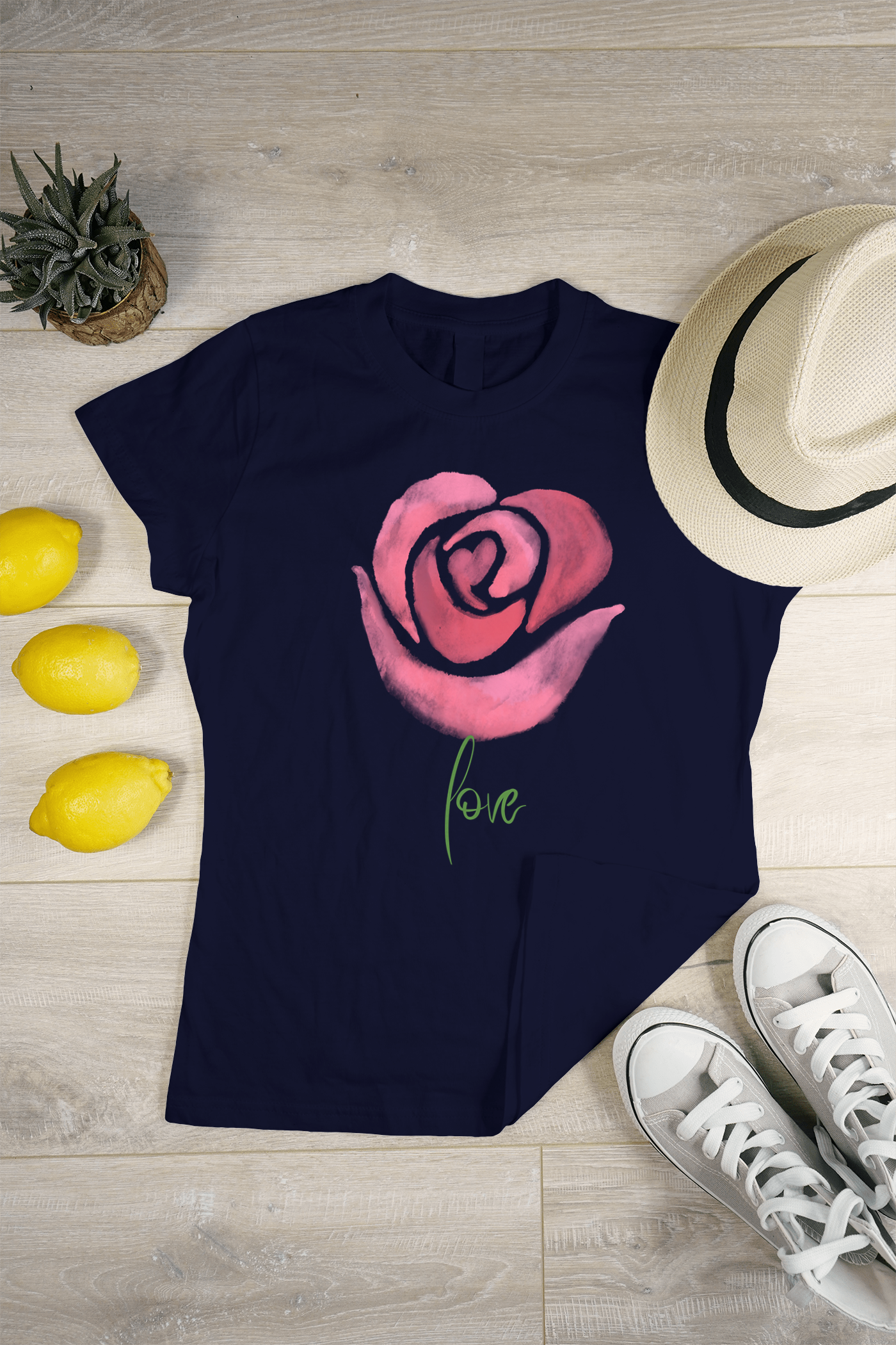 VEnhance Women's Watercolour Rose Print T-Shirt