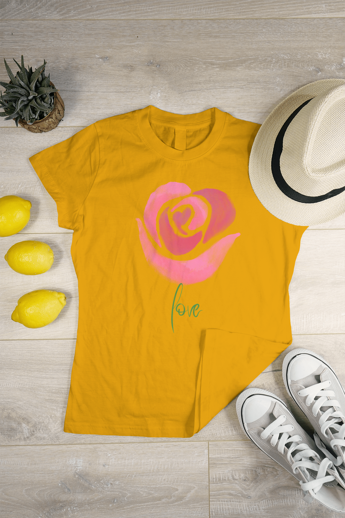 VEnhance Women's Watercolour Rose Print T-Shirt