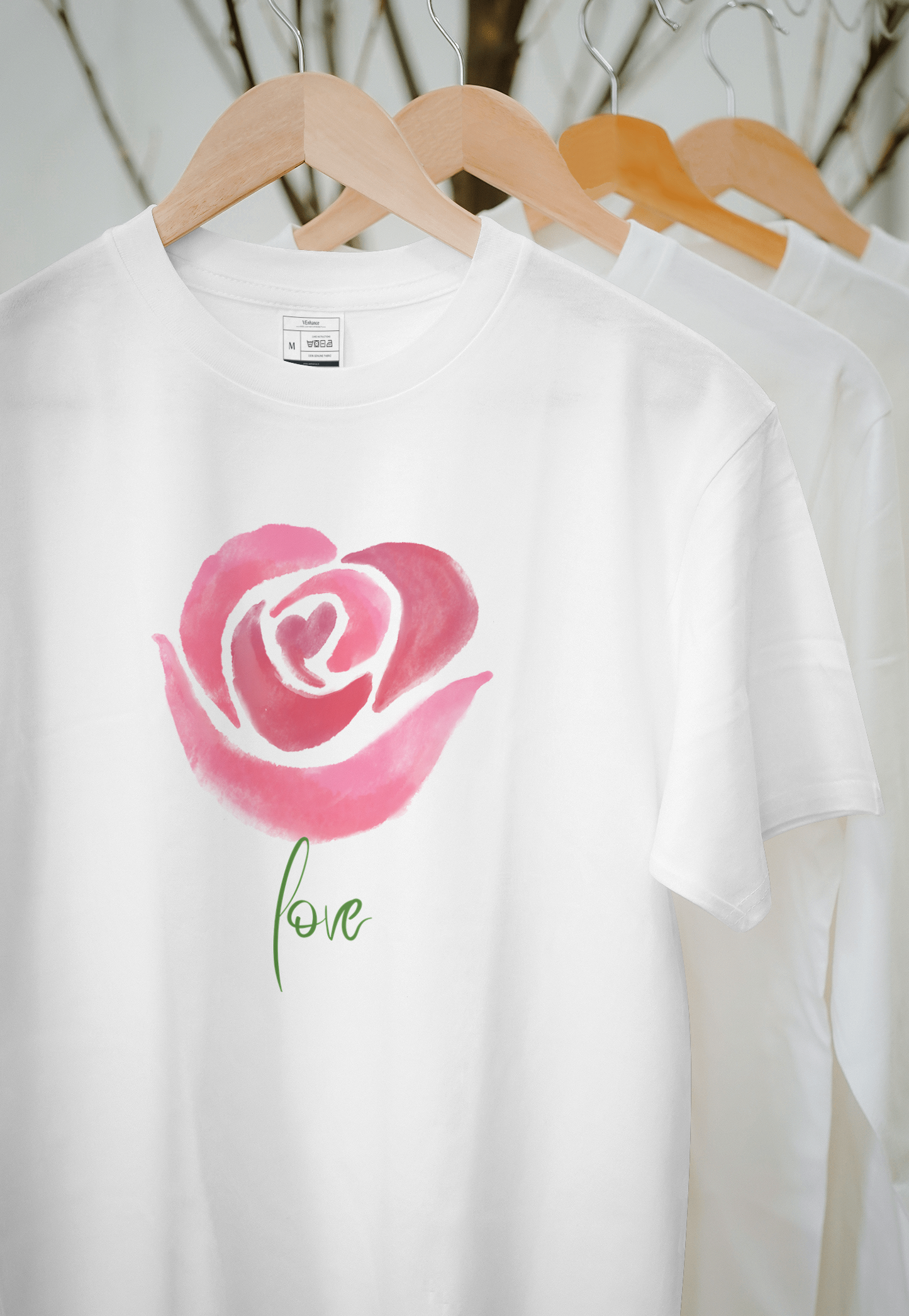 VEnhance Women's Watercolour Rose Print T-Shirt
