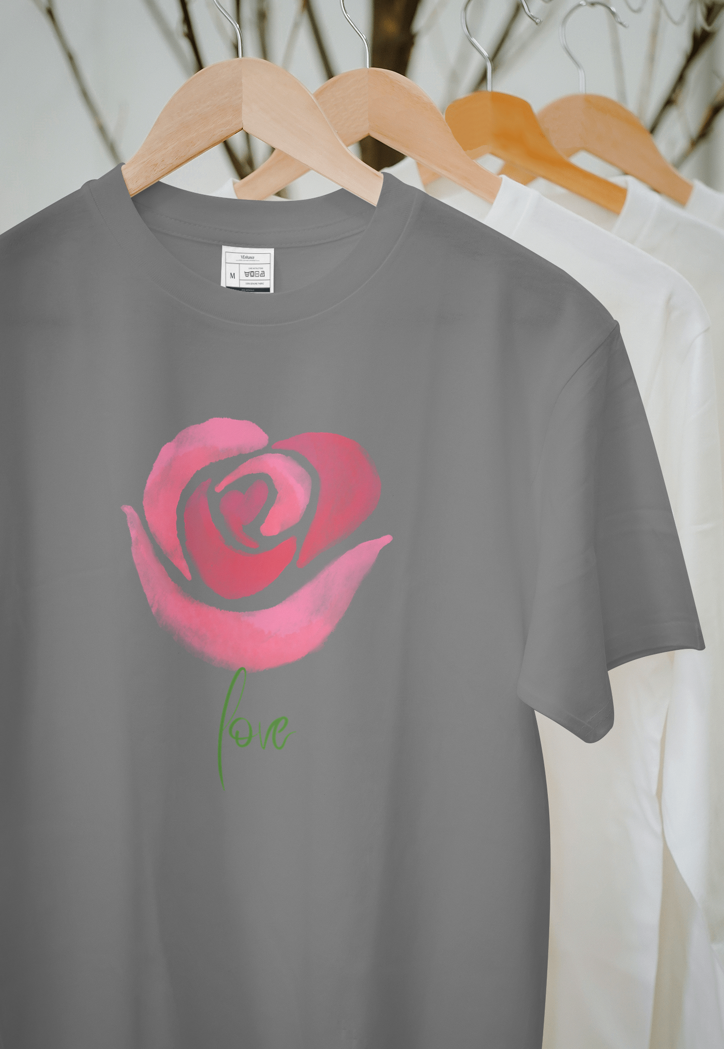 VEnhance Women's Watercolour Rose Print T-Shirt