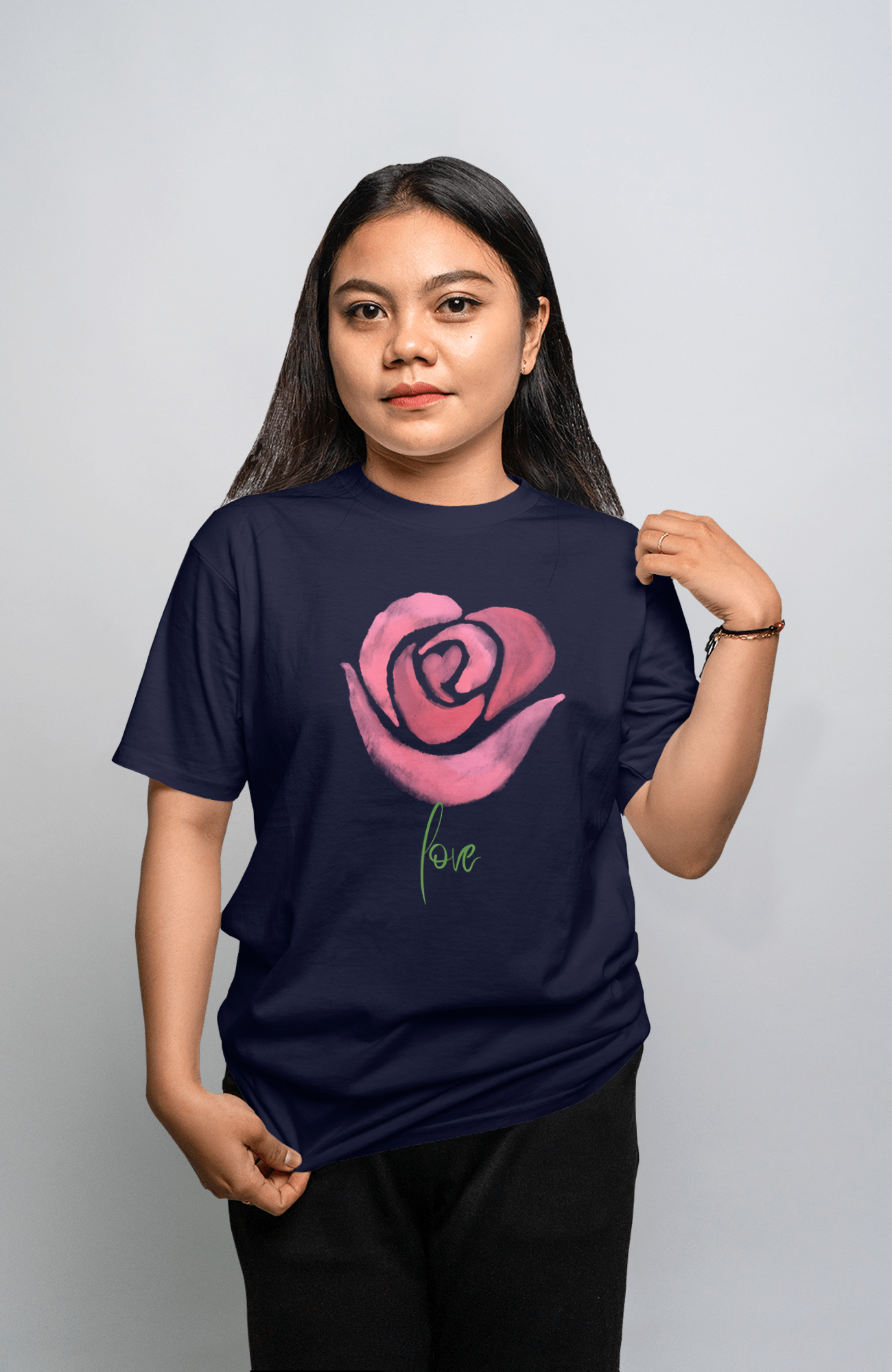 VEnhance Women's Watercolour Rose Print T-Shirt