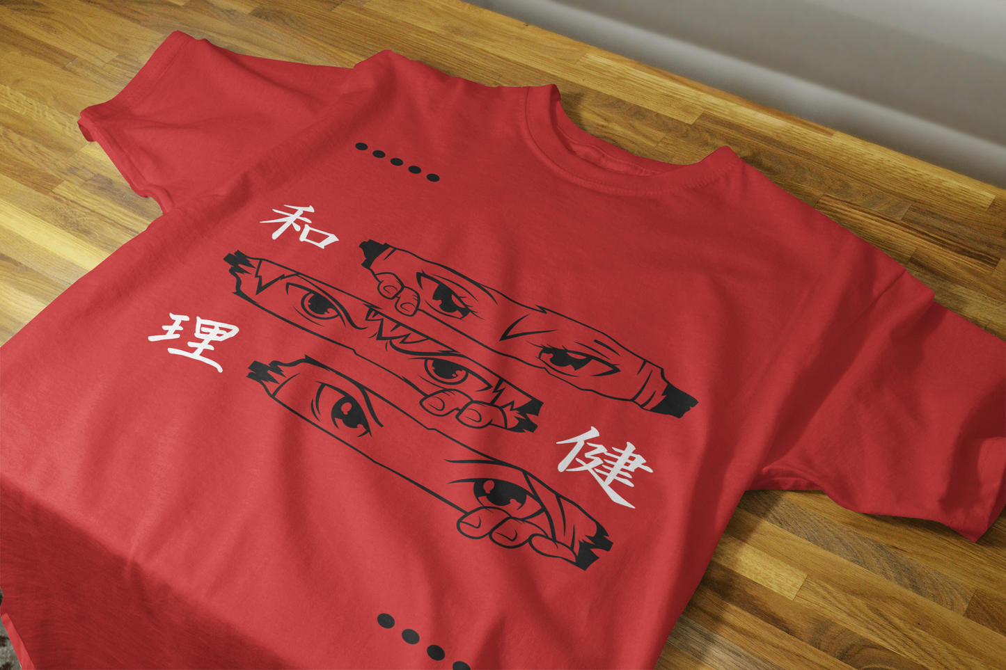 VEnhance Men's T-Shirt Anime Eyes Graphic T-Shirt, Japanese Characters Print, Red Cotton, Casual Wear