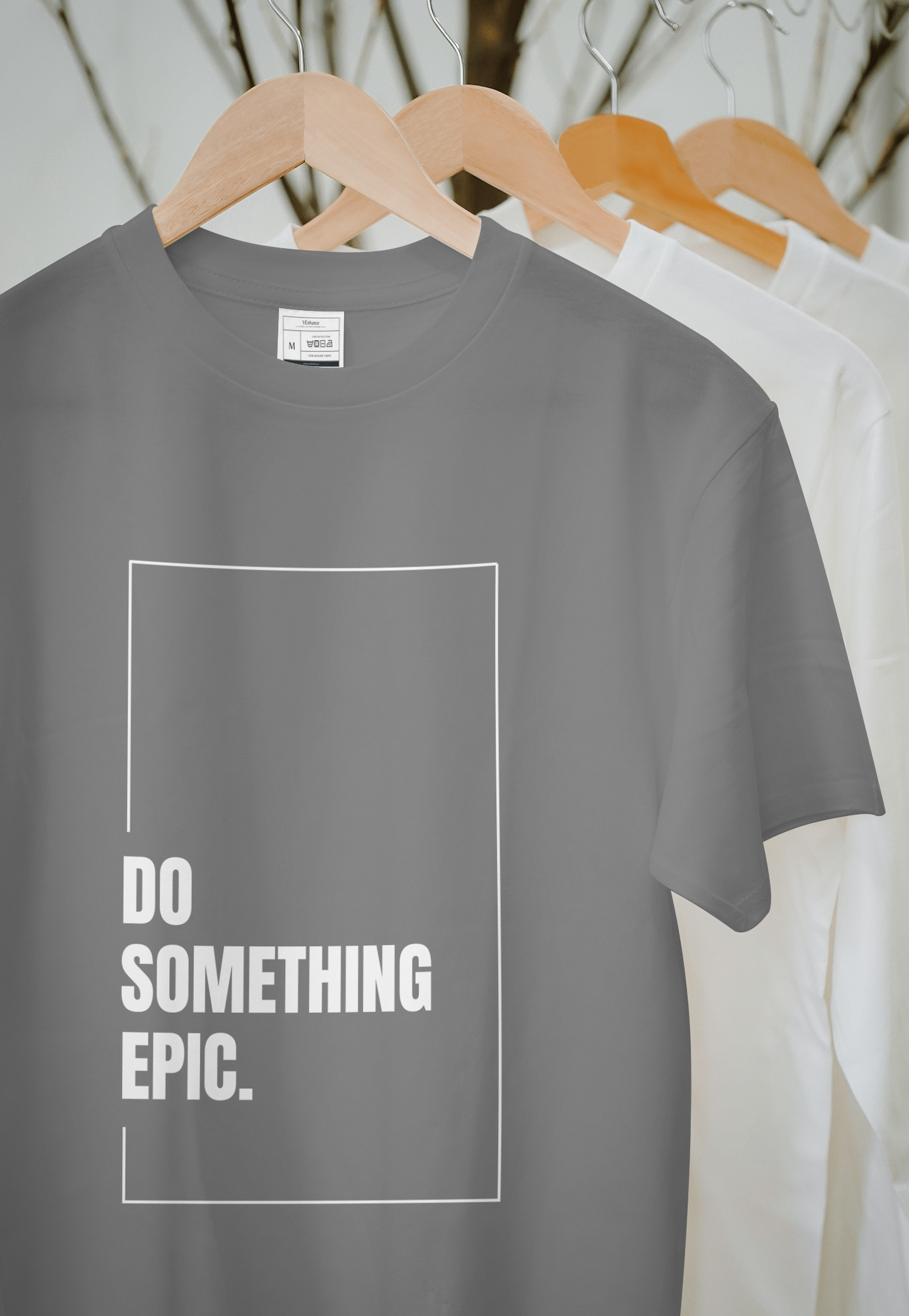 VEnhance Mens T-Shirt Motivational Graphic T-Shirt, Do Something Epic Print, Black, Cotton, Short Sleeve