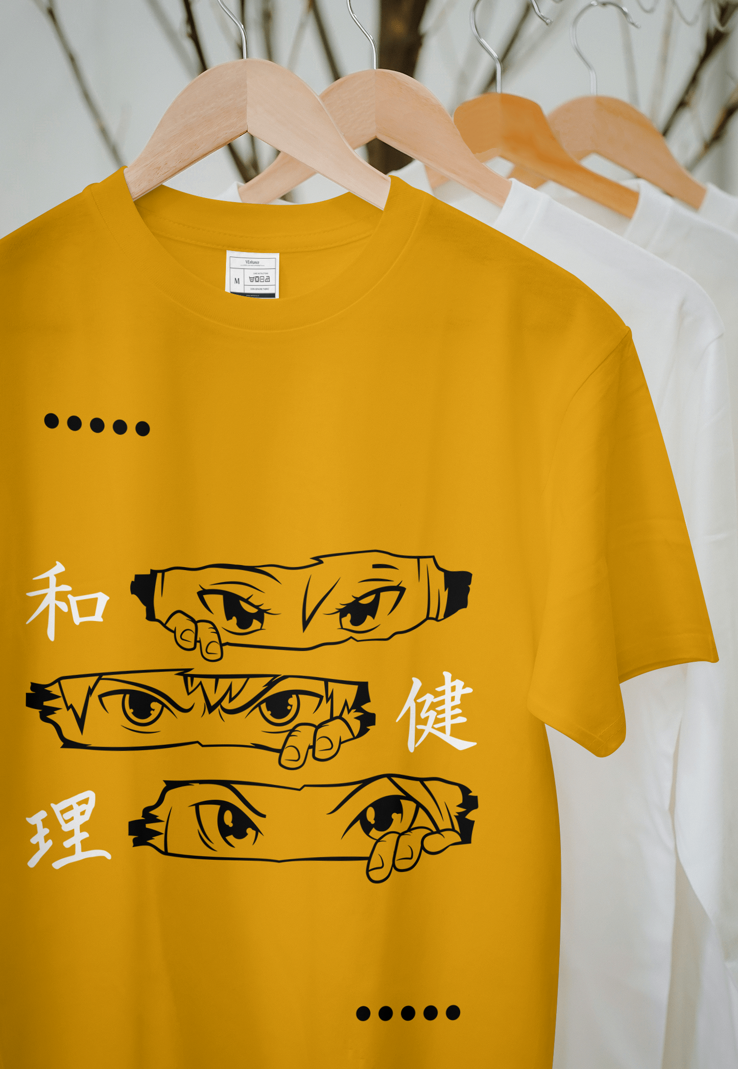 VEnhance Men's T-Shirt Anime Eyes Graphic T-Shirt, Japanese Characters Print, Red Cotton, Casual Wear