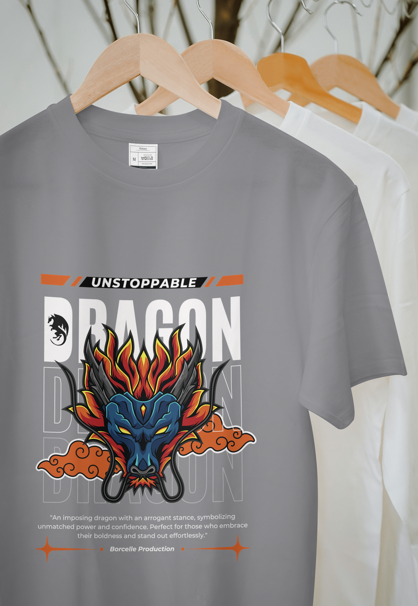 VEnhance Mens T-Shirt Unstoppable Dragon Graphic T-Shirt, Black Cotton, Streetwear Design Round Neck