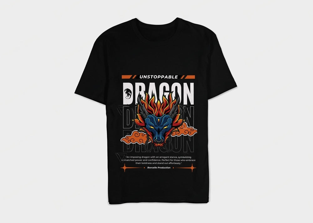 VEnhance Mens T-Shirt Unstoppable Dragon Graphic T-Shirt, Black Cotton, Streetwear Design Round Neck