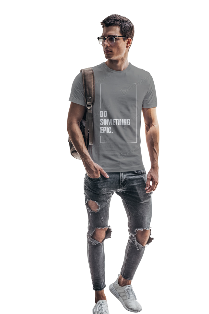 VEnhance Mens T-Shirt Motivational Graphic T-Shirt, Do Something Epic Print, Black, Cotton, Short Sleeve