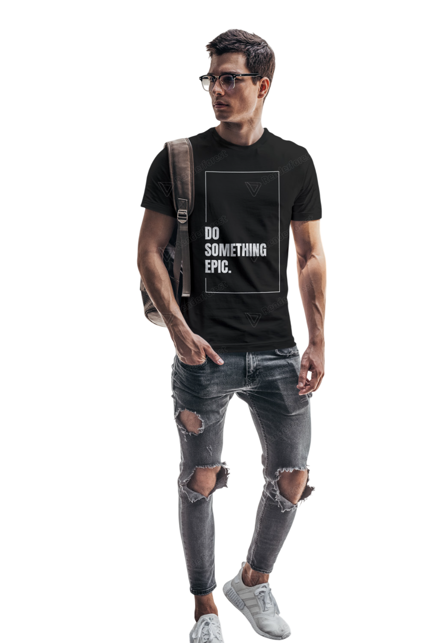 VEnhance Mens T-Shirt Motivational Graphic T-Shirt, Do Something Epic Print, Black, Cotton, Short Sleeve