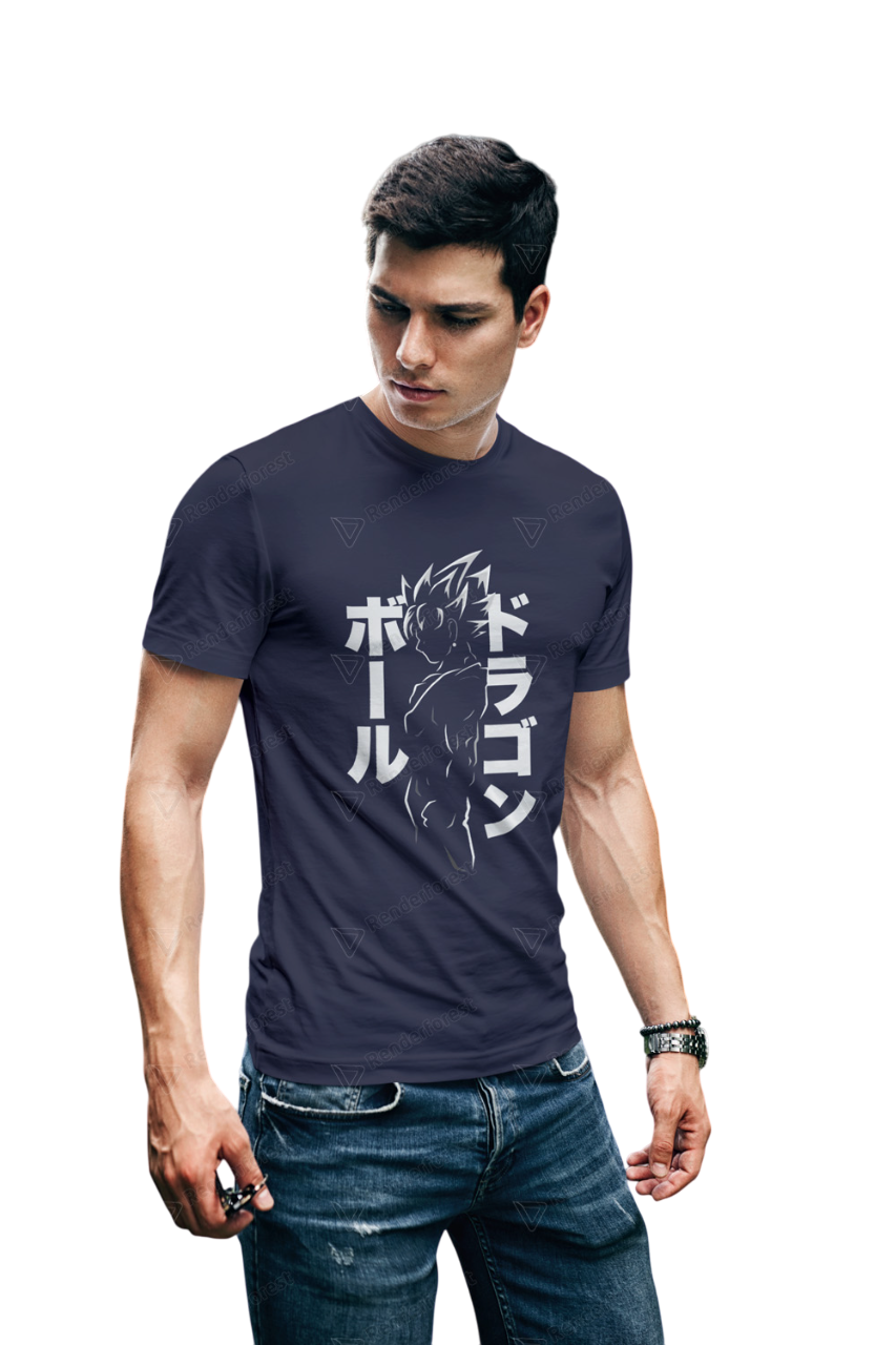 VEnhance T-Shirt Anime Dragon Ball Graphic, Japanese Text Design, Navy Blue, Cotton