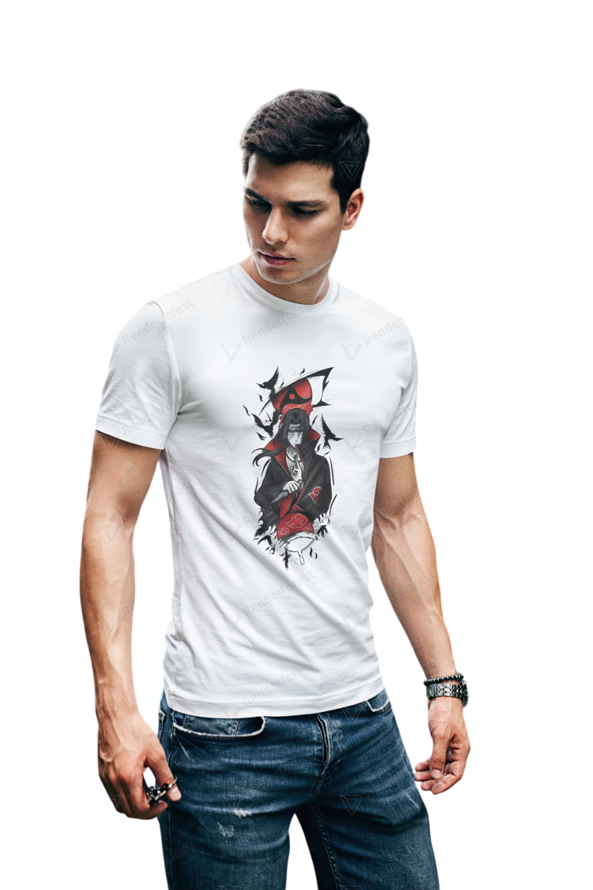 VEnhance T-Shirt Anime Character Graphic, White Cotton, Crow Design, Short Sleeve