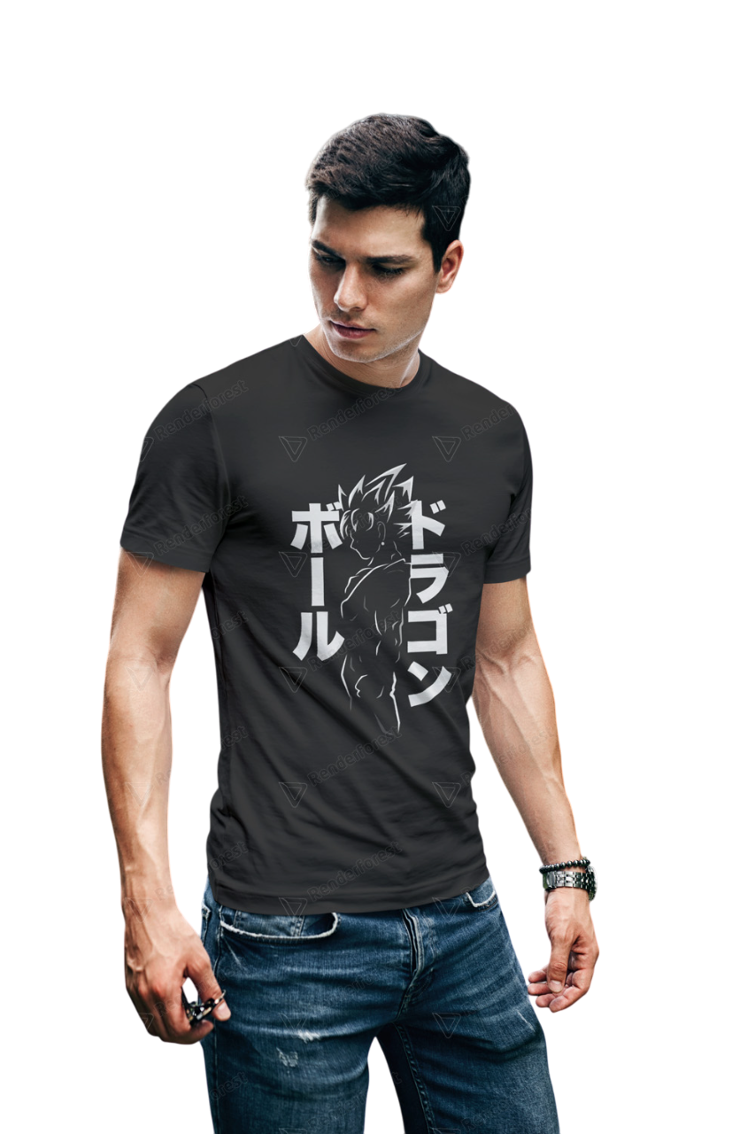 VEnhance T-Shirt Anime Dragon Ball Graphic, Japanese Text Design, Navy Blue, Cotton