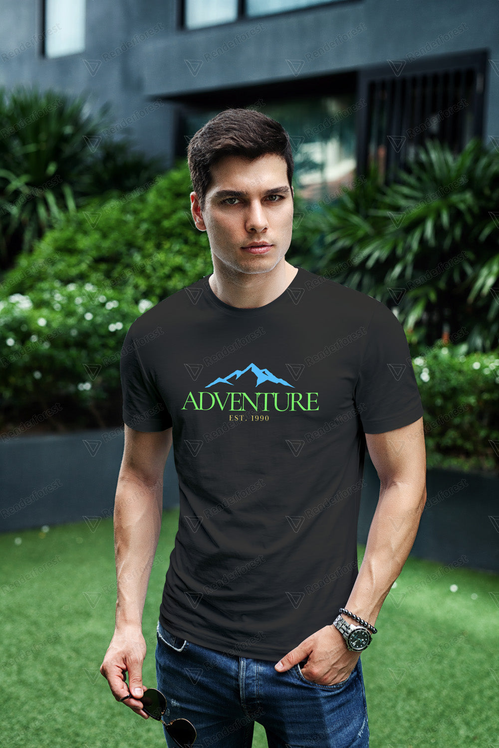 VEnhance Mens T-Shirt Adventure Mountain Graphic T-Shirt, Cotton, Black, Est 1990 Design