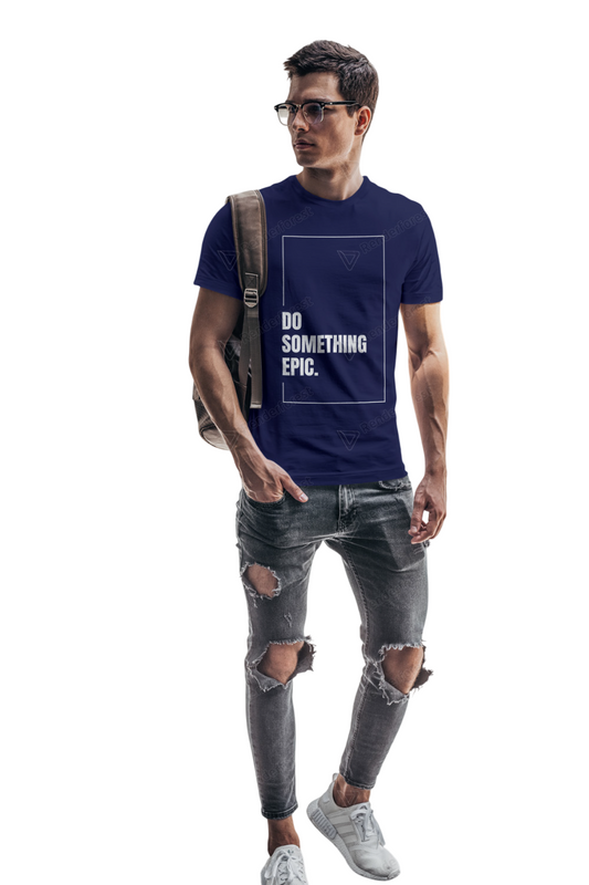 VEnhance Mens T-Shirt Motivational Graphic T-Shirt, Do Something Epic Print, Black, Cotton, Short Sleeve