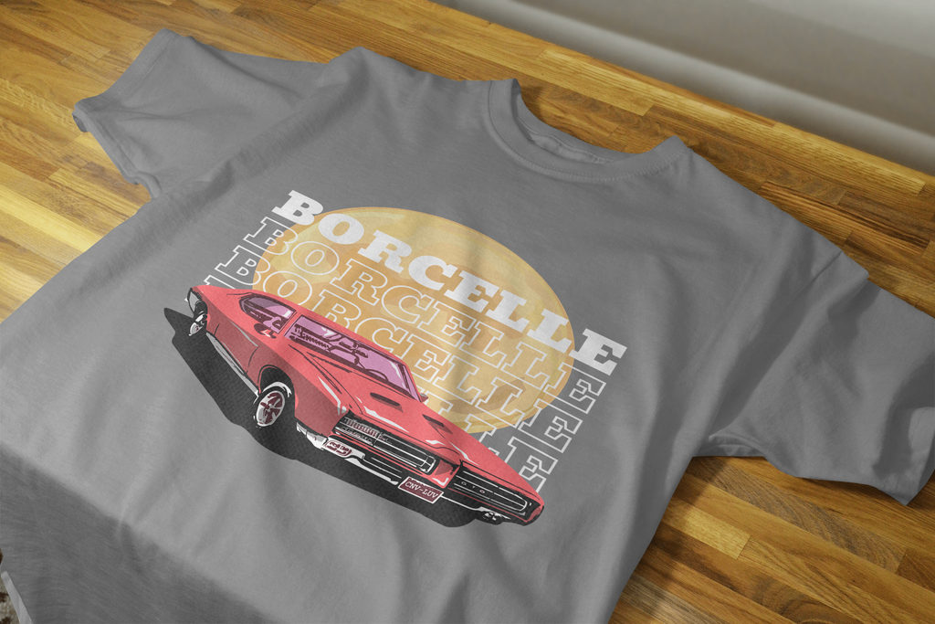 Classic Car Borcelle Graphic T-Shirt, Navy Blue, Vintage Muscle Car Design, Cotton Casual Wear