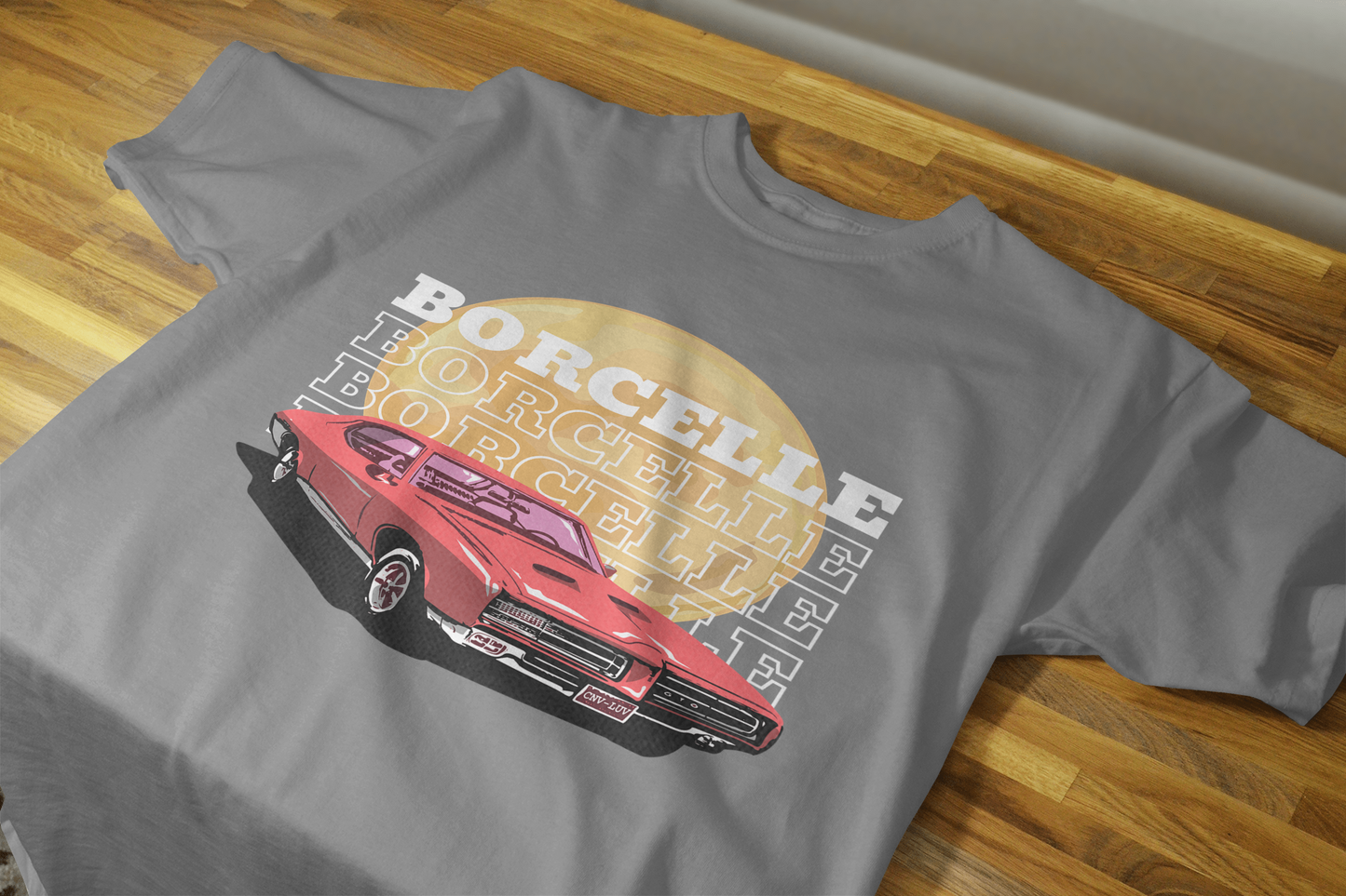 Classic Car Borcelle Graphic T-Shirt, Navy Blue, Vintage Muscle Car Design, Cotton Casual Wear