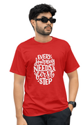 VEnahance Men's T-Shirt Inspirational Quote, Every Journey Needs a First Step, Red Cotton, Unisex Casual Short Sleeve