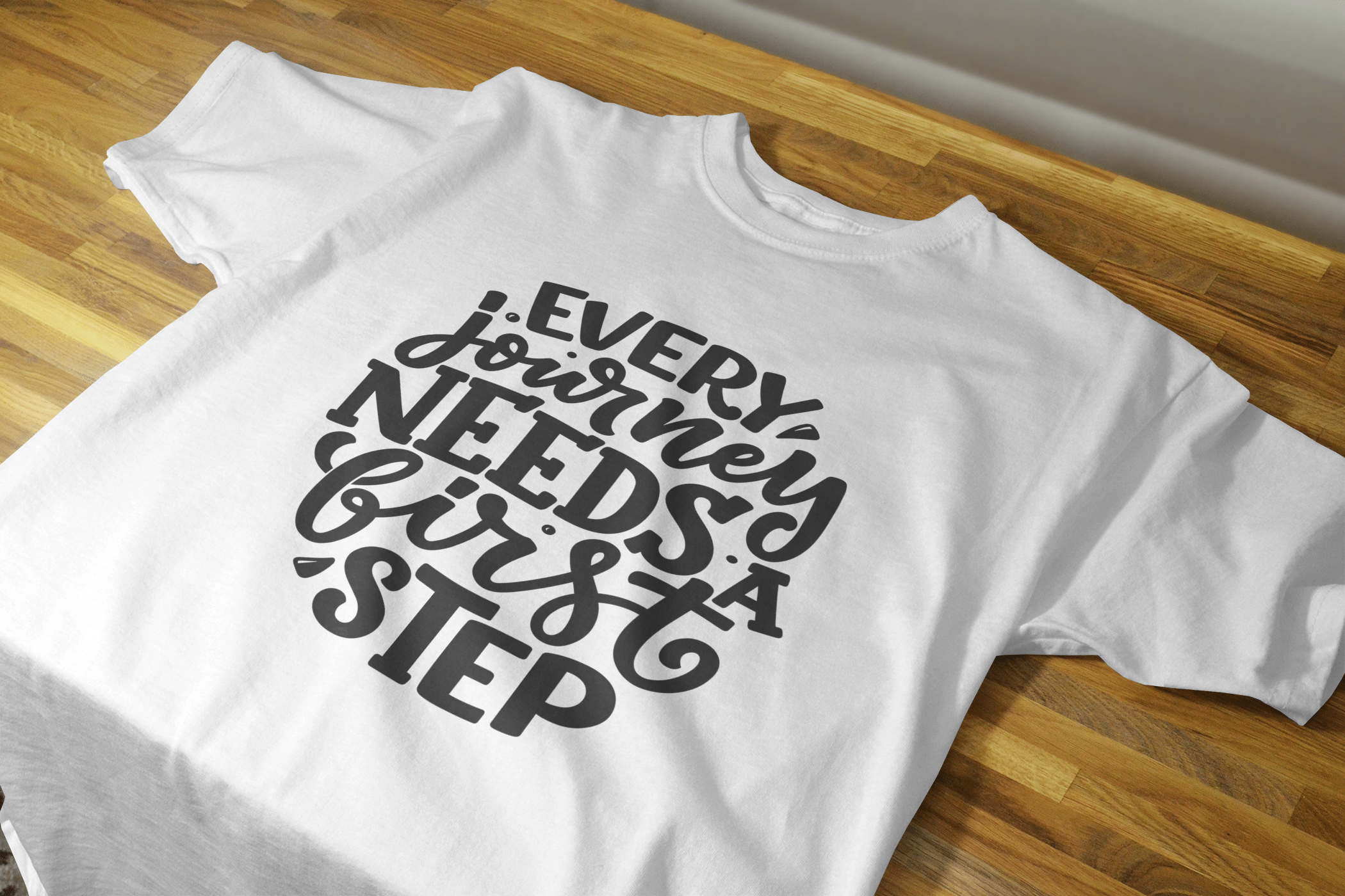 VEnhance T-Shirt Inspirational Quote, White Cotton, Every Journey Needs a First Step Design