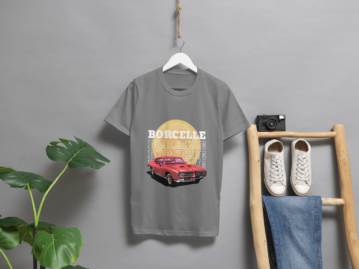 Classic Car Borcelle Graphic T-Shirt, Navy Blue, Vintage Muscle Car Design, Cotton Casual Wear