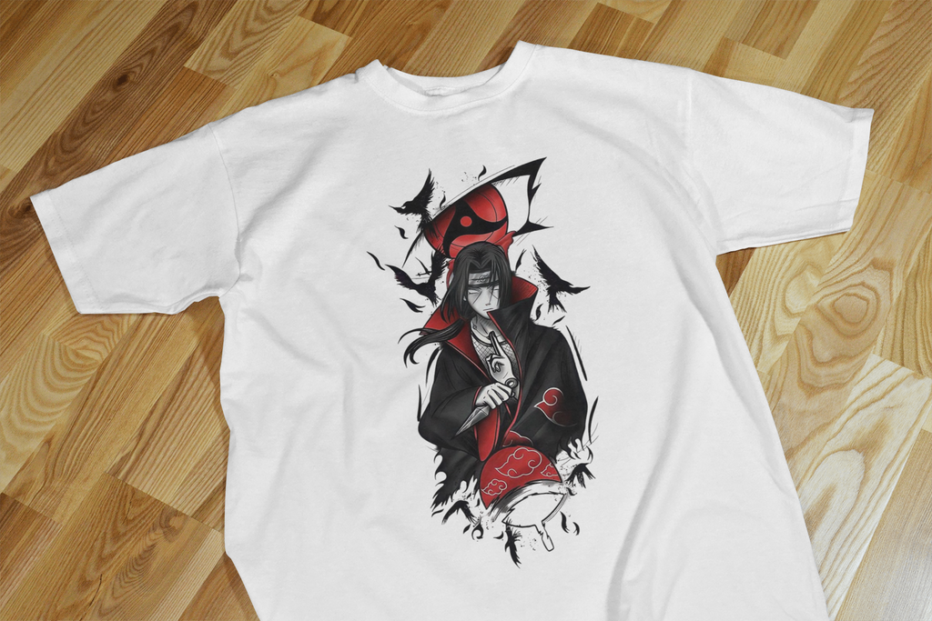 VEnhance T-Shirt Anime Character Graphic, White Cotton, Crow Design, Short Sleeve
