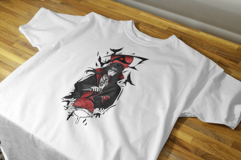 VEnhance T-Shirt Anime Character Graphic, White Cotton, Crow Design, Short Sleeve