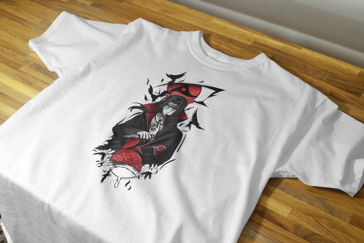VEnhance T-Shirt Anime Character Graphic, White Cotton, Crow Design, Short Sleeve