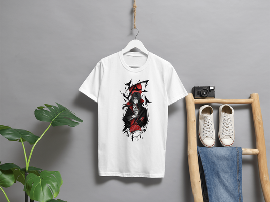 VEnhance T-Shirt Anime Character Graphic, White Cotton, Crow Design, Short Sleeve