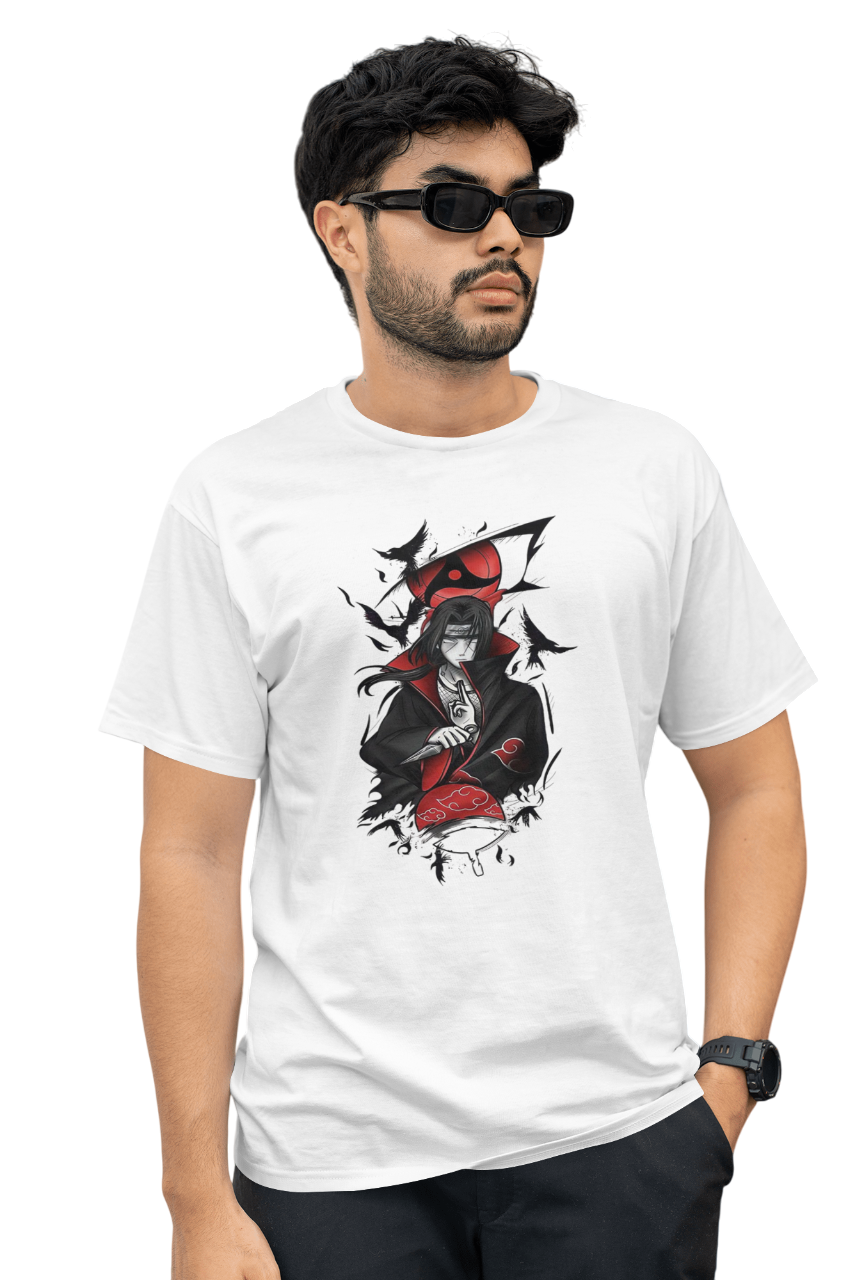 VEnhance T-Shirt Anime Character Graphic, White Cotton, Crow Design, Short Sleeve