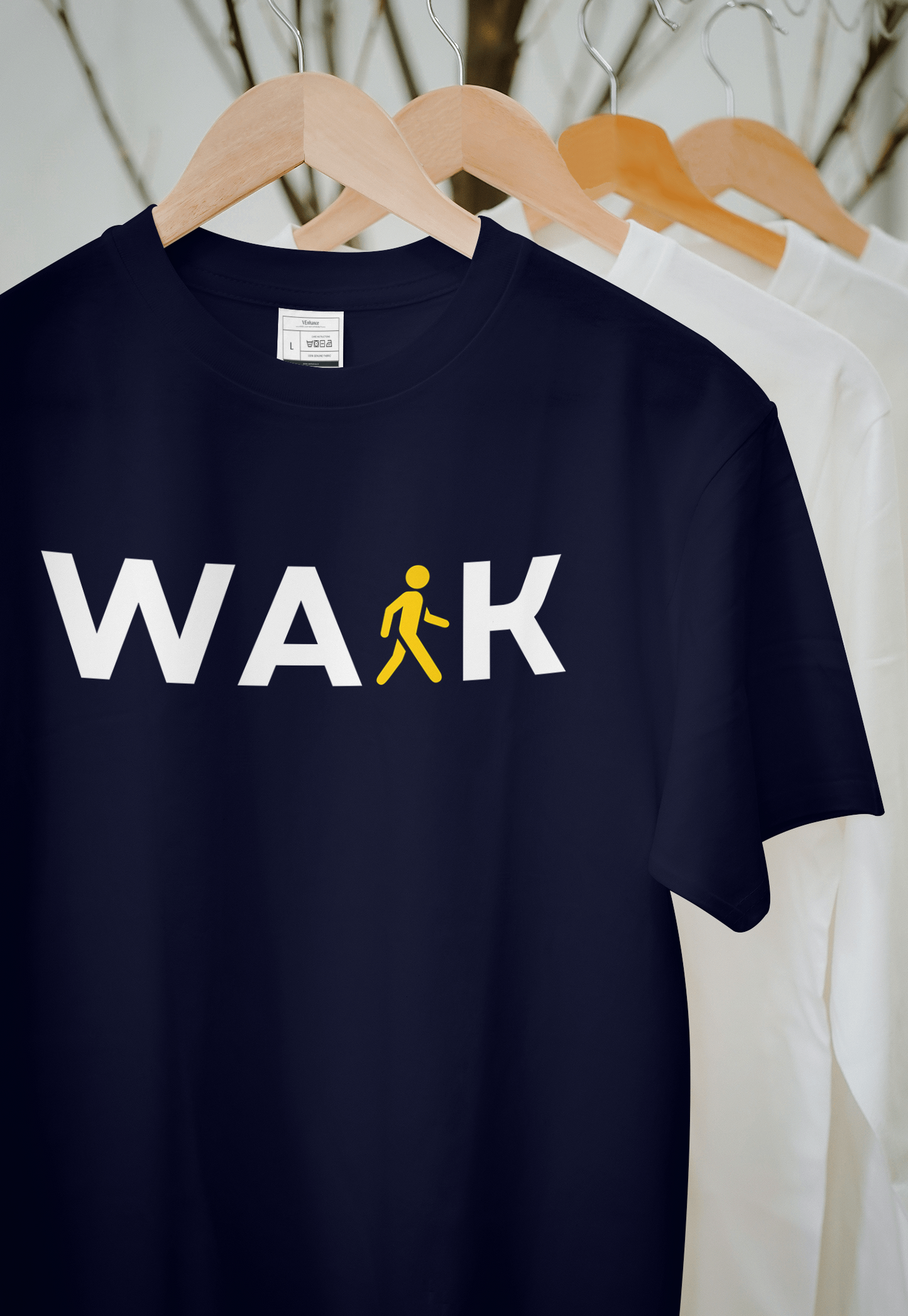 VEnhance T-Shirt Walk Graphic Print, Navy Blue, Cotton, Round Neck, Short Sleeve