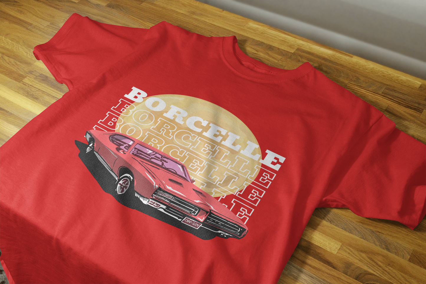 Classic Car Borcelle Graphic T-Shirt, Navy Blue, Vintage Muscle Car Design, Cotton Casual Wear