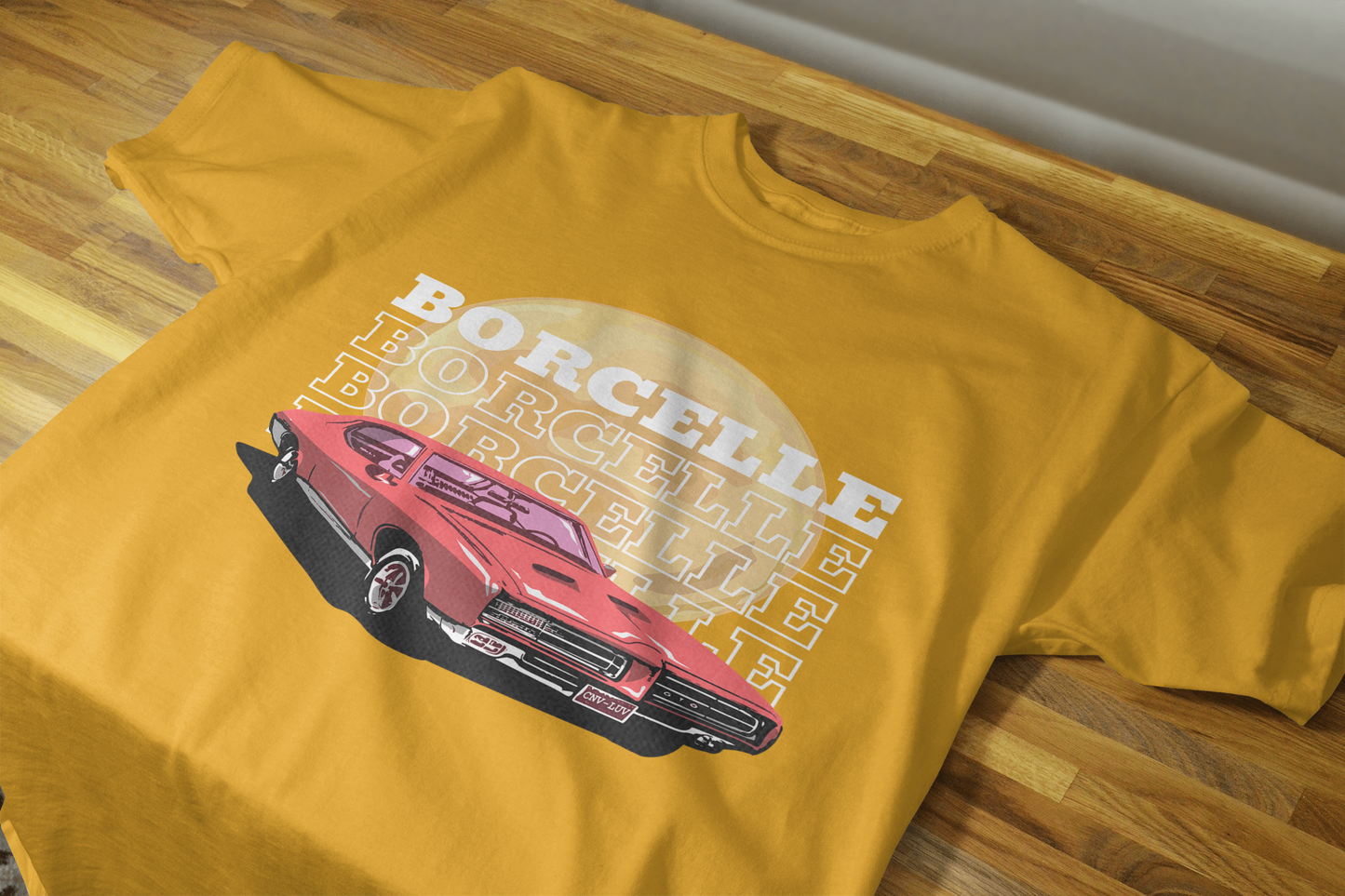 Classic Car Borcelle Graphic T-Shirt, Navy Blue, Vintage Muscle Car Design, Cotton Casual Wear