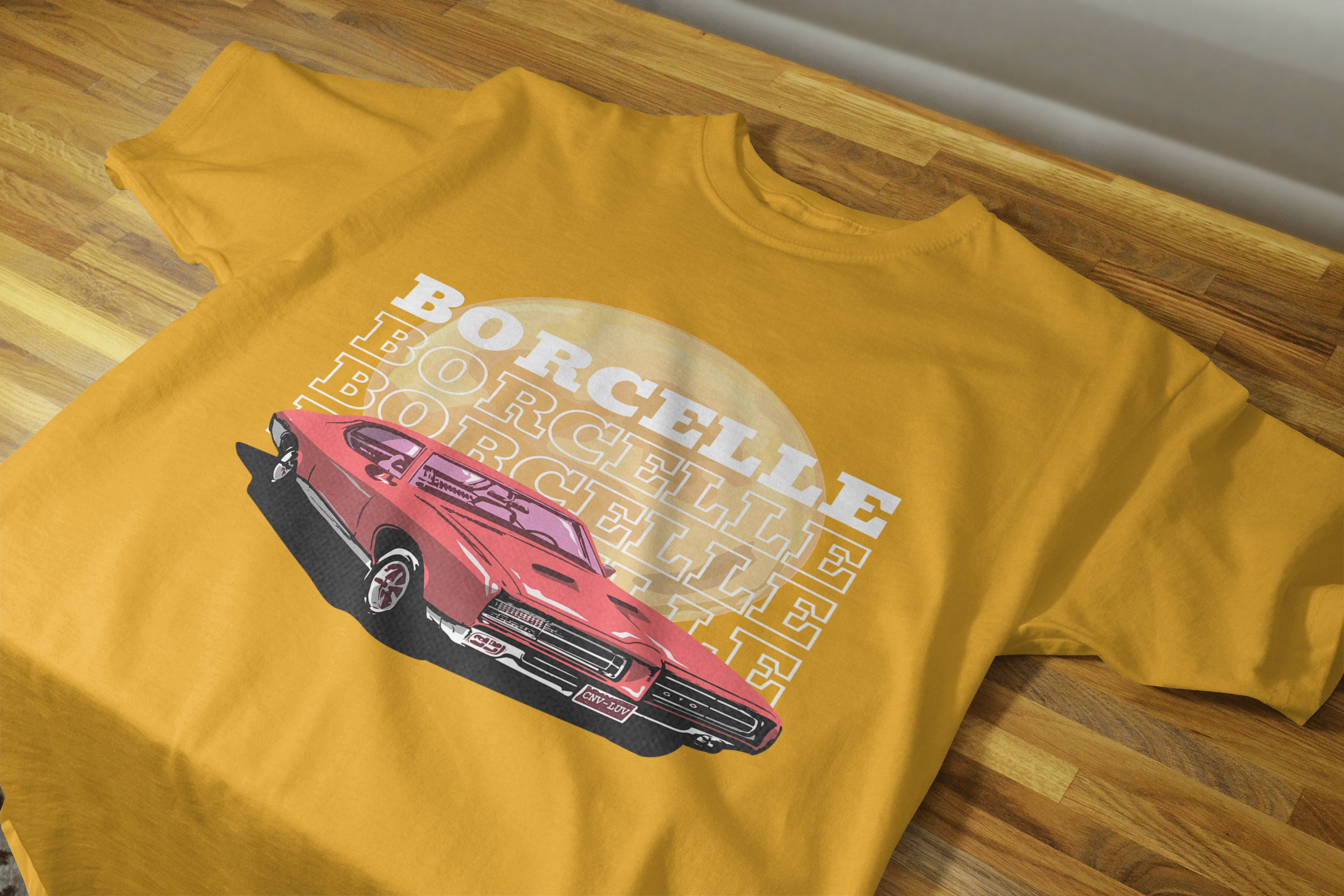 Classic Car Borcelle Graphic T-Shirt, Navy Blue, Vintage Muscle Car Design, Cotton Casual Wear