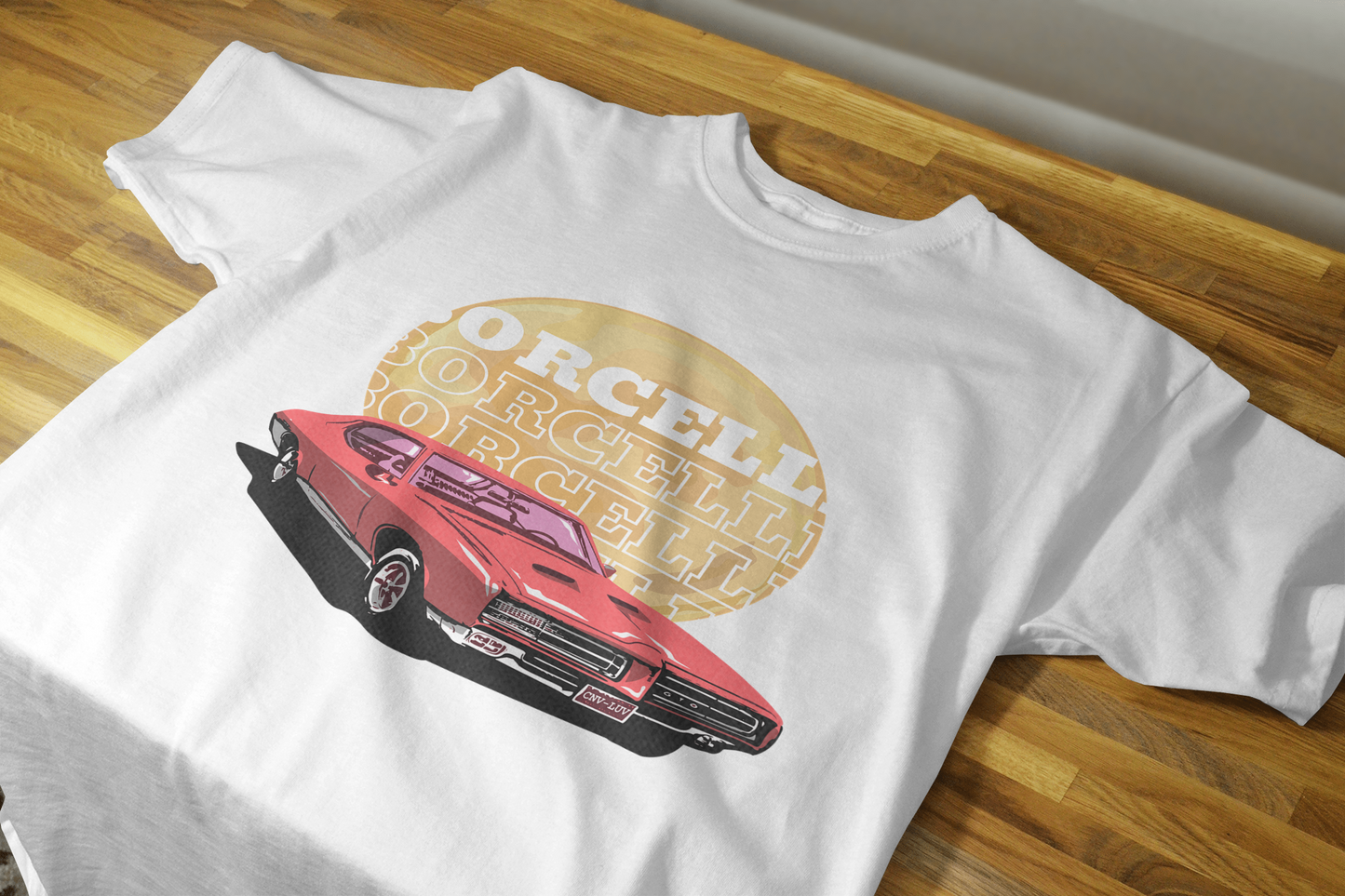 Classic Car Borcelle Graphic T-Shirt, Navy Blue, Vintage Muscle Car Design, Cotton Casual Wear