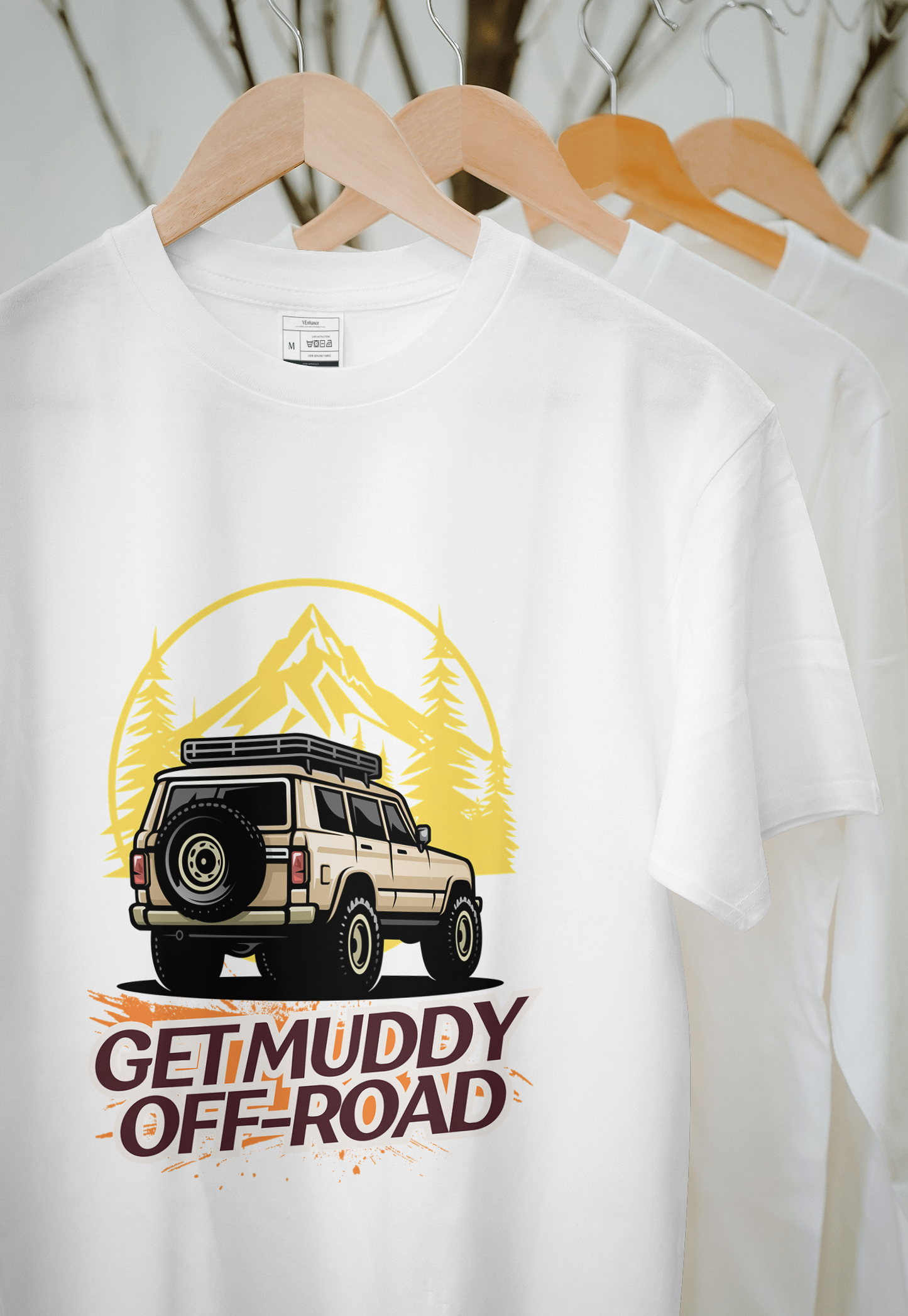 VEnhance Mens T-Shirt Get Muddy Off-Road Graphic T-Shirt, Black Cotton, Adventure 4x4 Design
