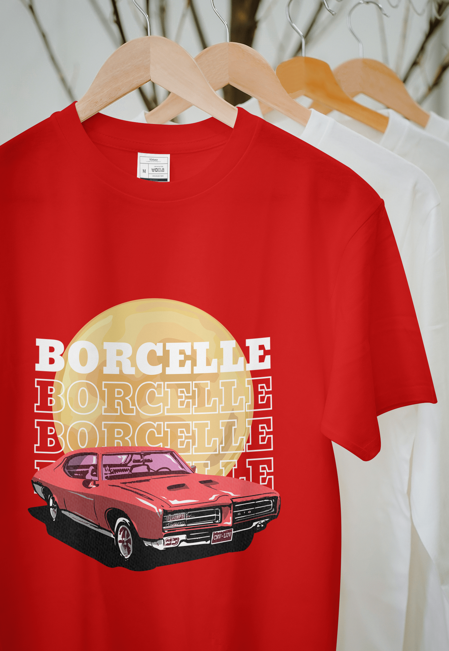 Classic Car Borcelle Graphic T-Shirt, Navy Blue, Vintage Muscle Car Design, Cotton Casual Wear