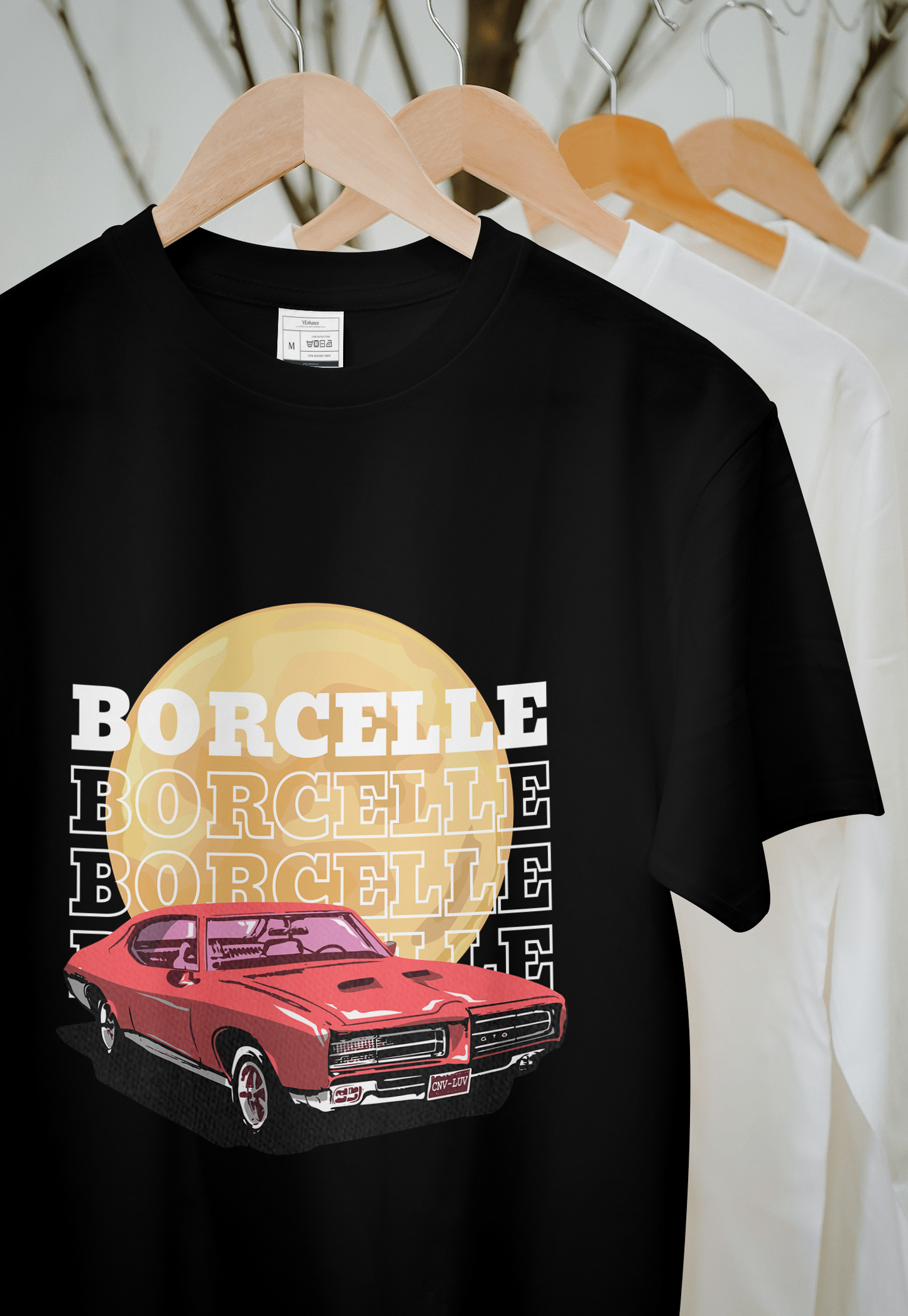 Classic Car Borcelle Graphic T-Shirt, Navy Blue, Vintage Muscle Car Design, Cotton Casual Wear