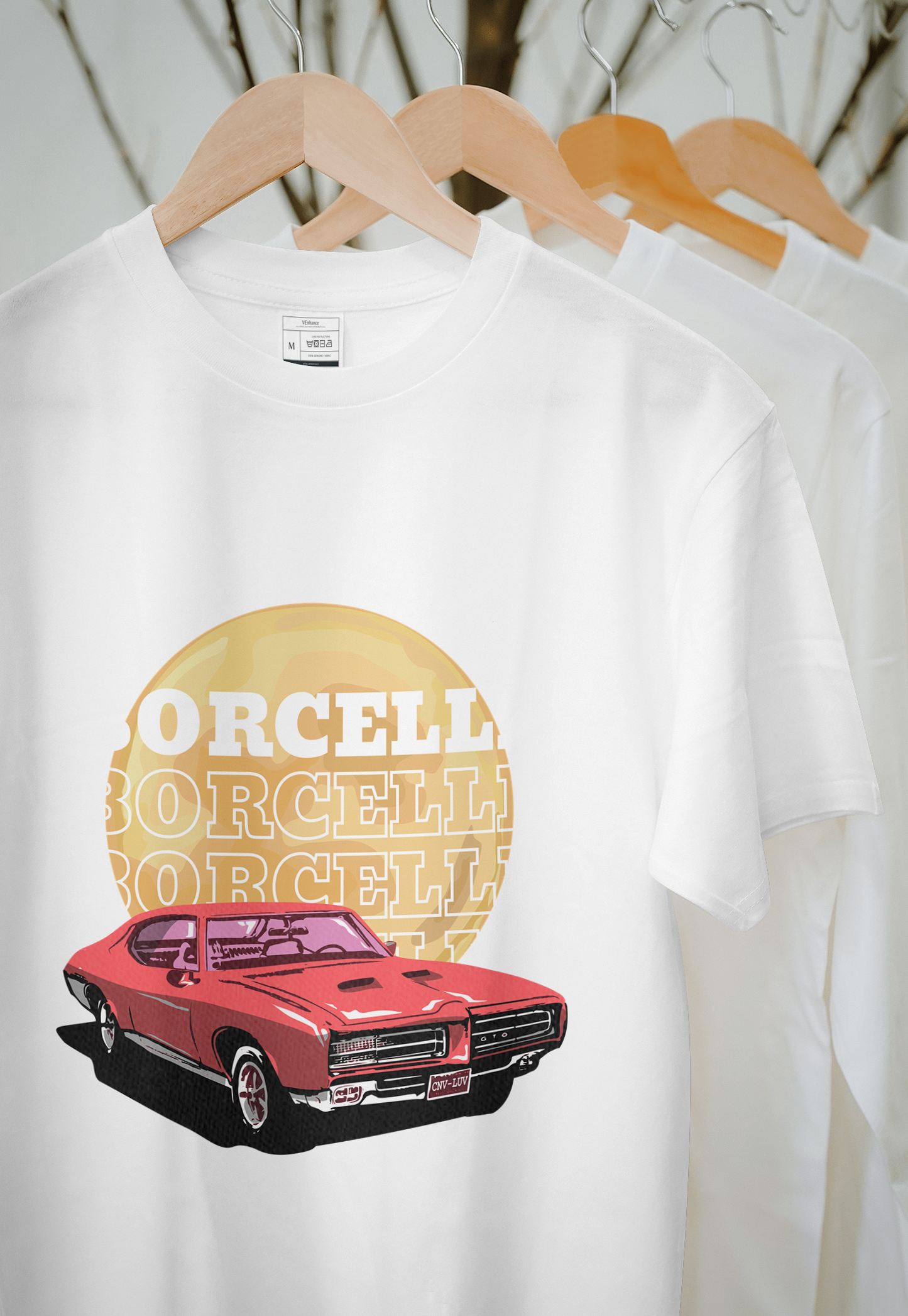 Classic Car Borcelle Graphic T-Shirt, Navy Blue, Vintage Muscle Car Design, Cotton Casual Wear
