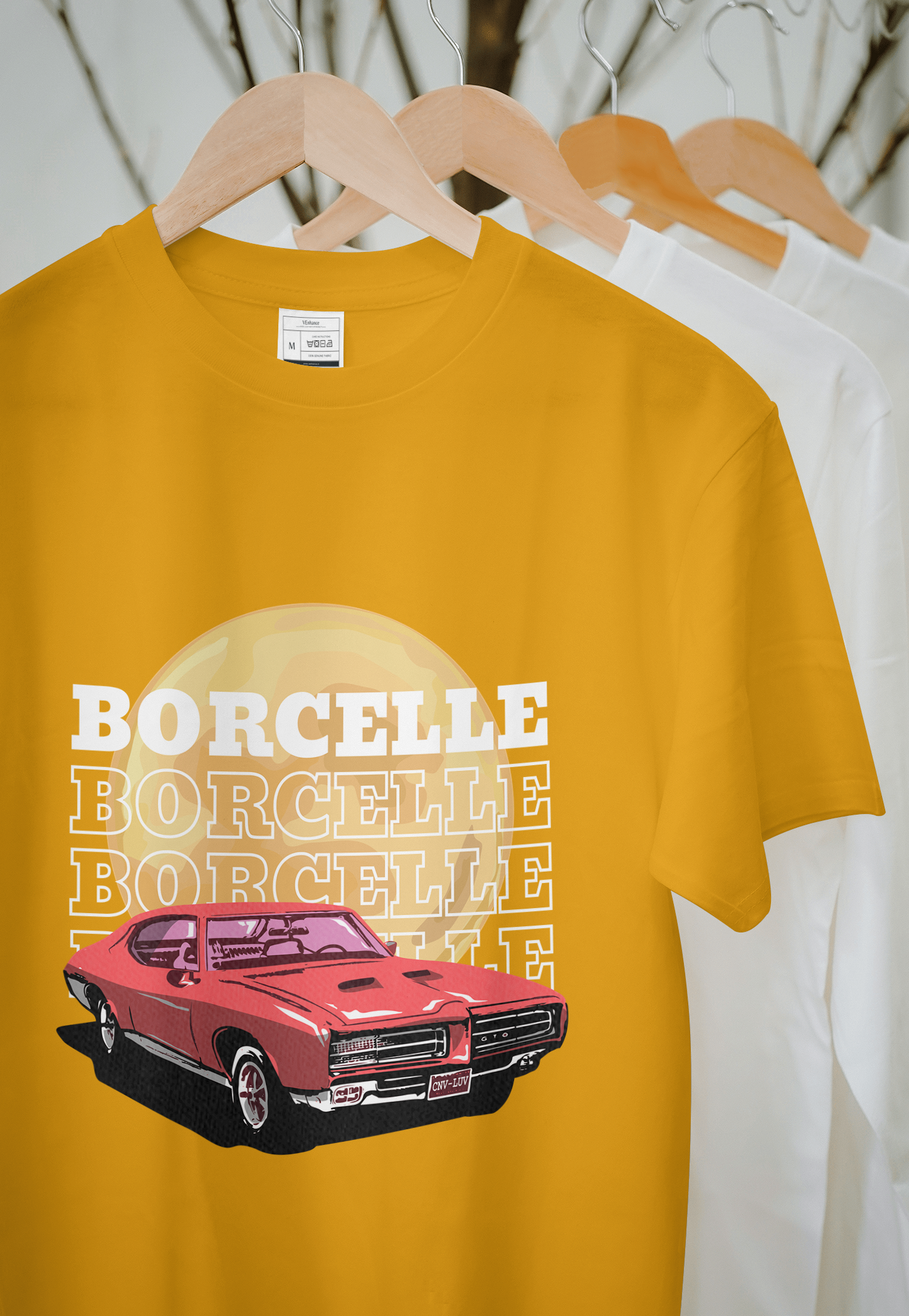 Classic Car Borcelle Graphic T-Shirt, Navy Blue, Vintage Muscle Car Design, Cotton Casual Wear