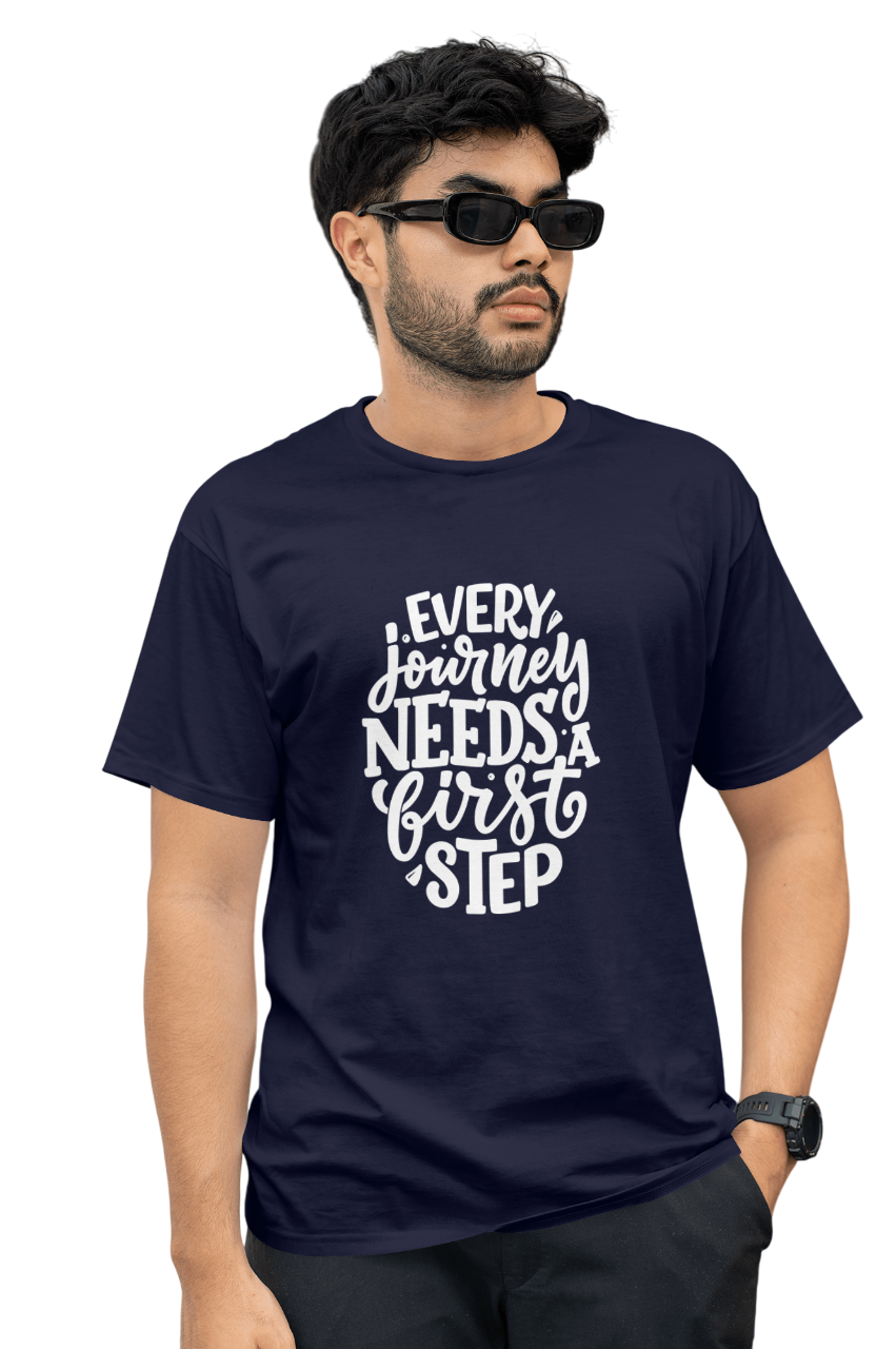 VEnahance Men's T-Shirt Inspirational Quote, Every Journey Needs a First Step, Red Cotton, Unisex Casual Short Sleeve