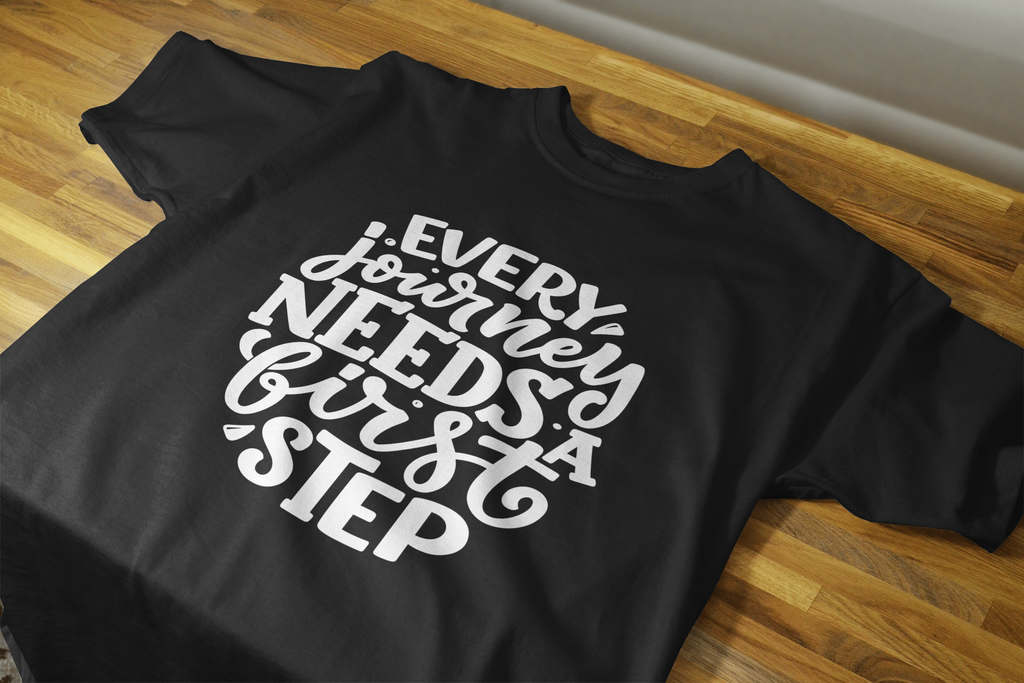 VEnahance Men's T-Shirt Inspirational Quote, Every Journey Needs a First Step, Red Cotton, Unisex Casual Short Sleeve
