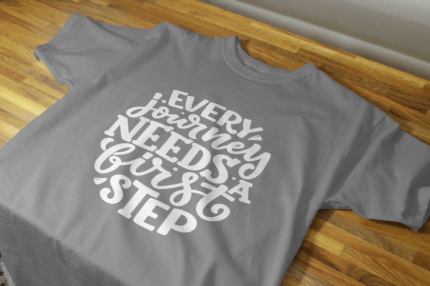 VEnahance Men's T-Shirt Inspirational Quote, Every Journey Needs a First Step, Red Cotton, Unisex Casual Short Sleeve