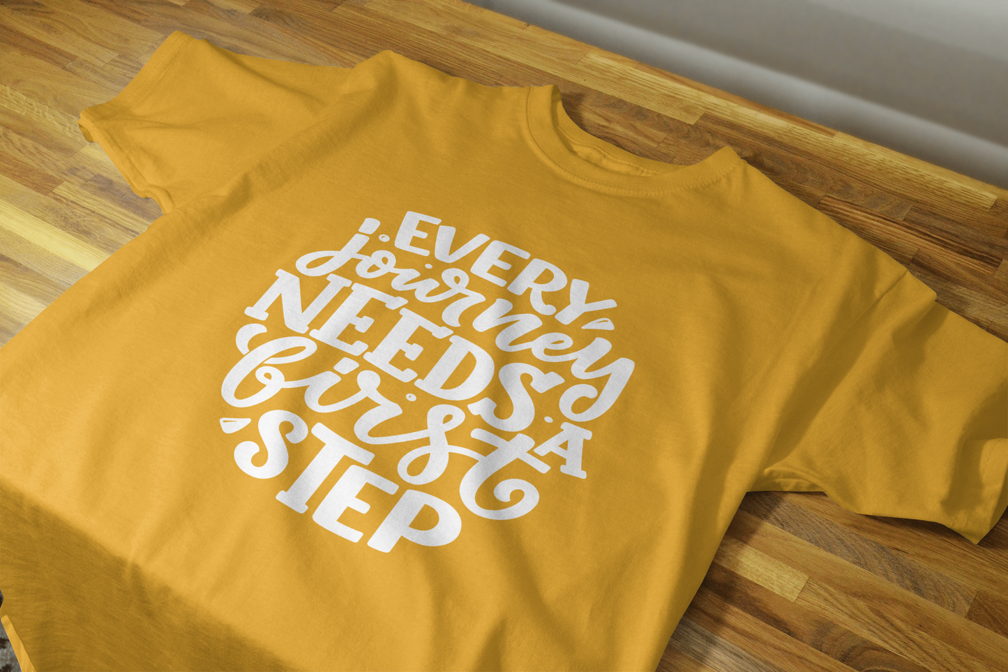 VEnahance Men's T-Shirt Inspirational Quote, Every Journey Needs a First Step, Red Cotton, Unisex Casual Short Sleeve