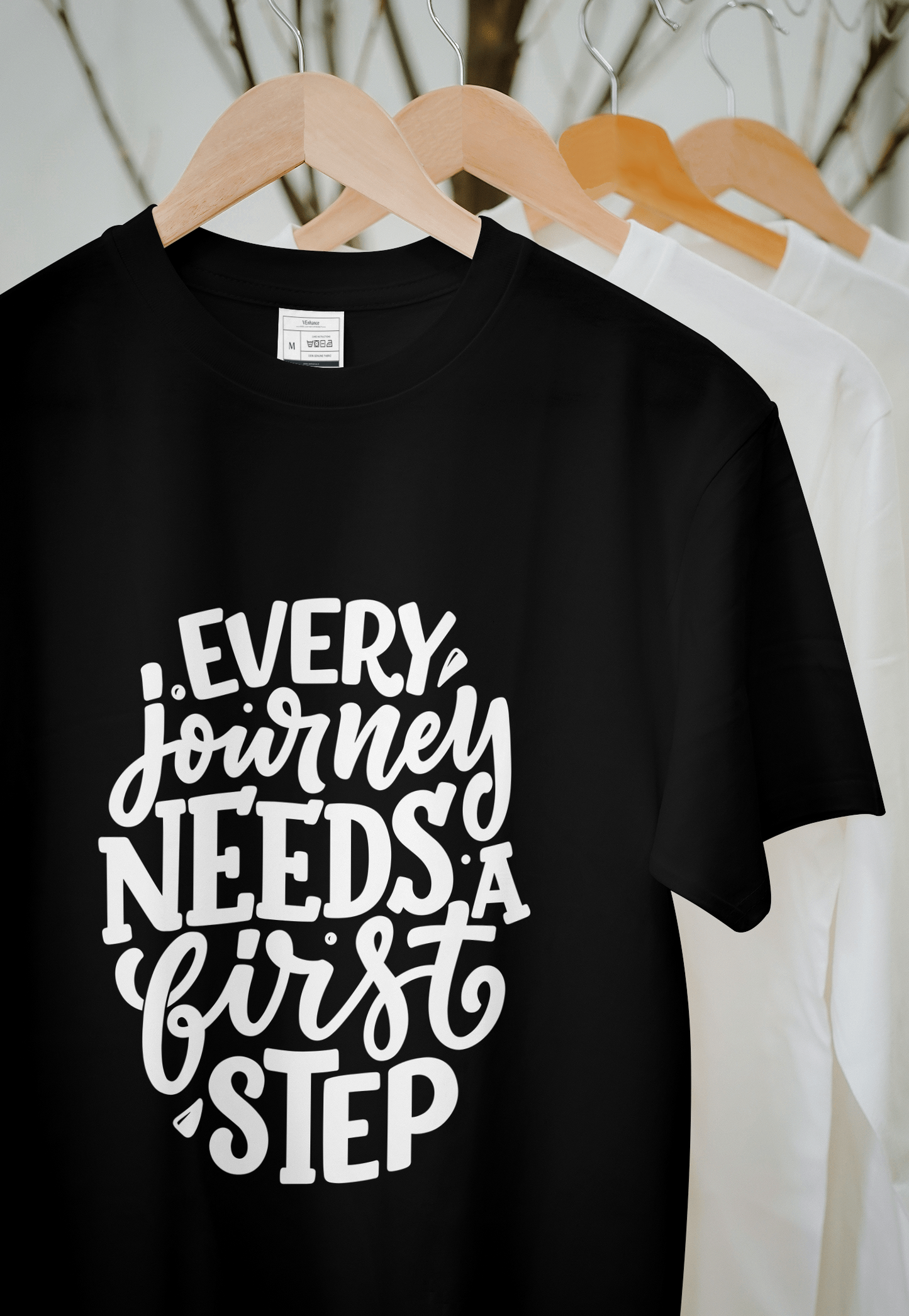 VEnahance Men's T-Shirt Inspirational Quote, Every Journey Needs a First Step, Red Cotton, Unisex Casual Short Sleeve