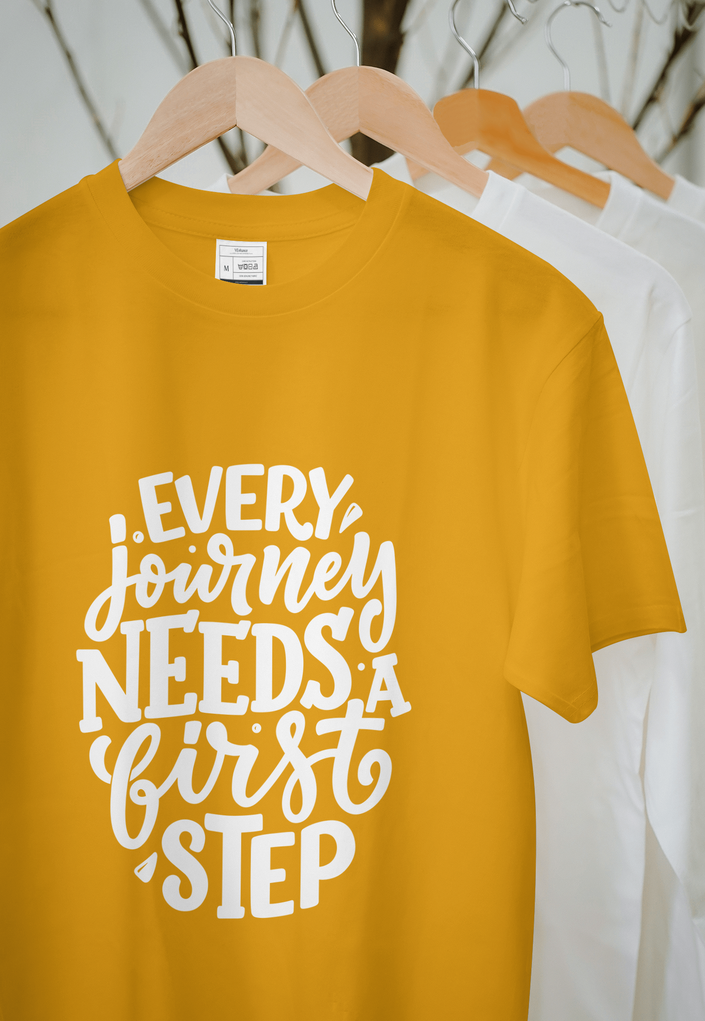 VEnahance Men's T-Shirt Inspirational Quote, Every Journey Needs a First Step, Red Cotton, Unisex Casual Short Sleeve