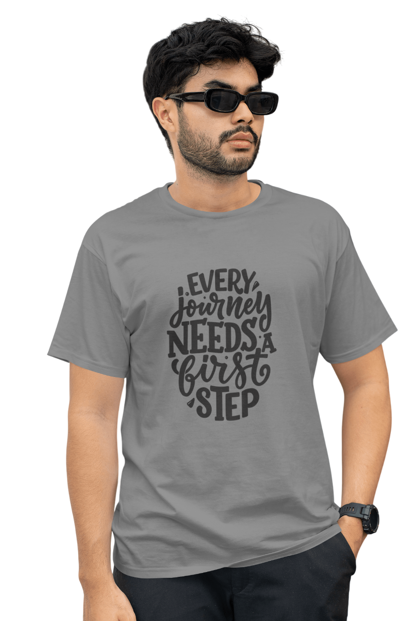 VEnhance T-Shirt Inspirational Quote, White Cotton, Every Journey Needs a First Step Design